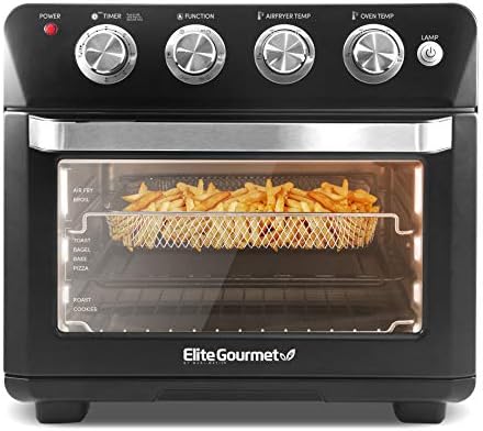 Elite Gourmet EAF9100 Maxi-Matic Electric Fryer Oven, Oil-Less Convection Oven Extra large 25L Capacity, Grill, Bake, Roast, Air Fryer, 1640-Watts, Black, 16.88