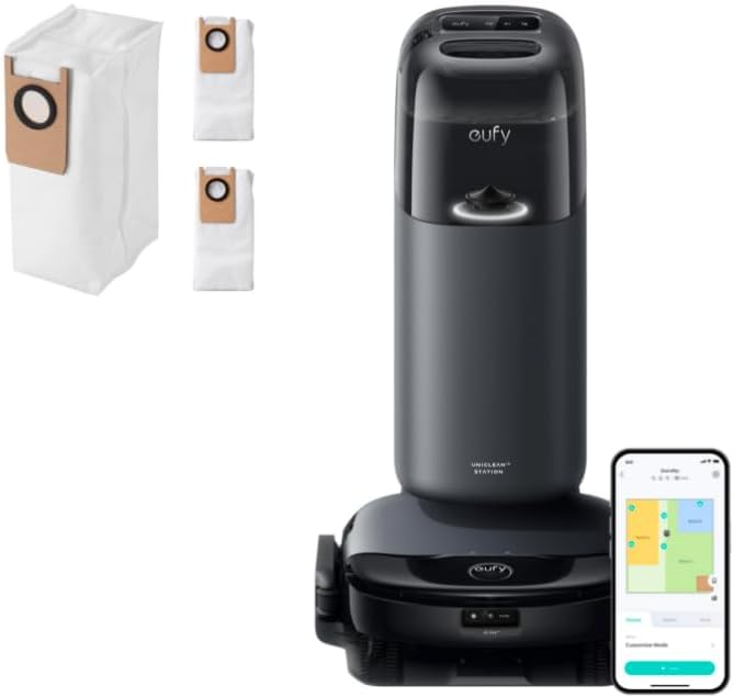 eufy S1 with All-in-One Station, HydroJet System with Roller Mop, Robot Vacuum and Mop Combo, Incredible Suction, Obstacle Avoidance +Official Accessory-Dust Bag, 3 packs included, 6-month Replacement