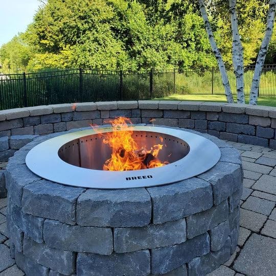 Breeo Zentro Stainless Steel Fire Pit Insert - Smokeless Firepit Ring Insert for Outdoor Fire Pit - for Outside Block, Stone, & Concrete Backyard Firepit Surrounds - Lid Included - Round 24