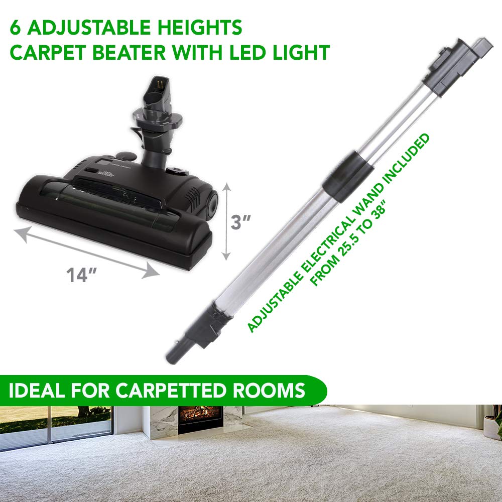 OVO Large and Powerful Central Vacuum System, Hybrid Filtration (with or Without Disposable Bags) 25L or 6.6 Gal, 700 Airwatts with 40 ft Carpet Deluxe Accessory Kit Included