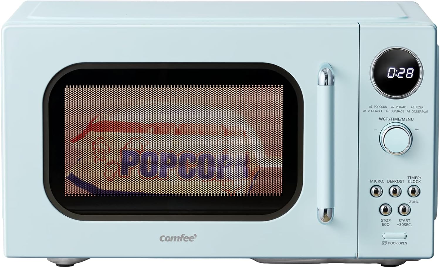 COMFEE' Retro Microwave Oven, Small Microwave with 6 Auto Menus, 0.9 cu.ft Countertop Compact Microwave with Multi-stage Cooking, Mute Function, LED digital, Green/900W, CMO-MMP02AA(GN)