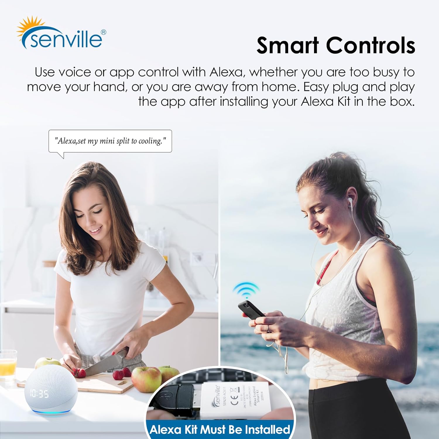 Senville AURA Series Mini Split Air Conditioner Inverter Heat Pump, 12000 BTU, Works with Alexa, Energy Star, White