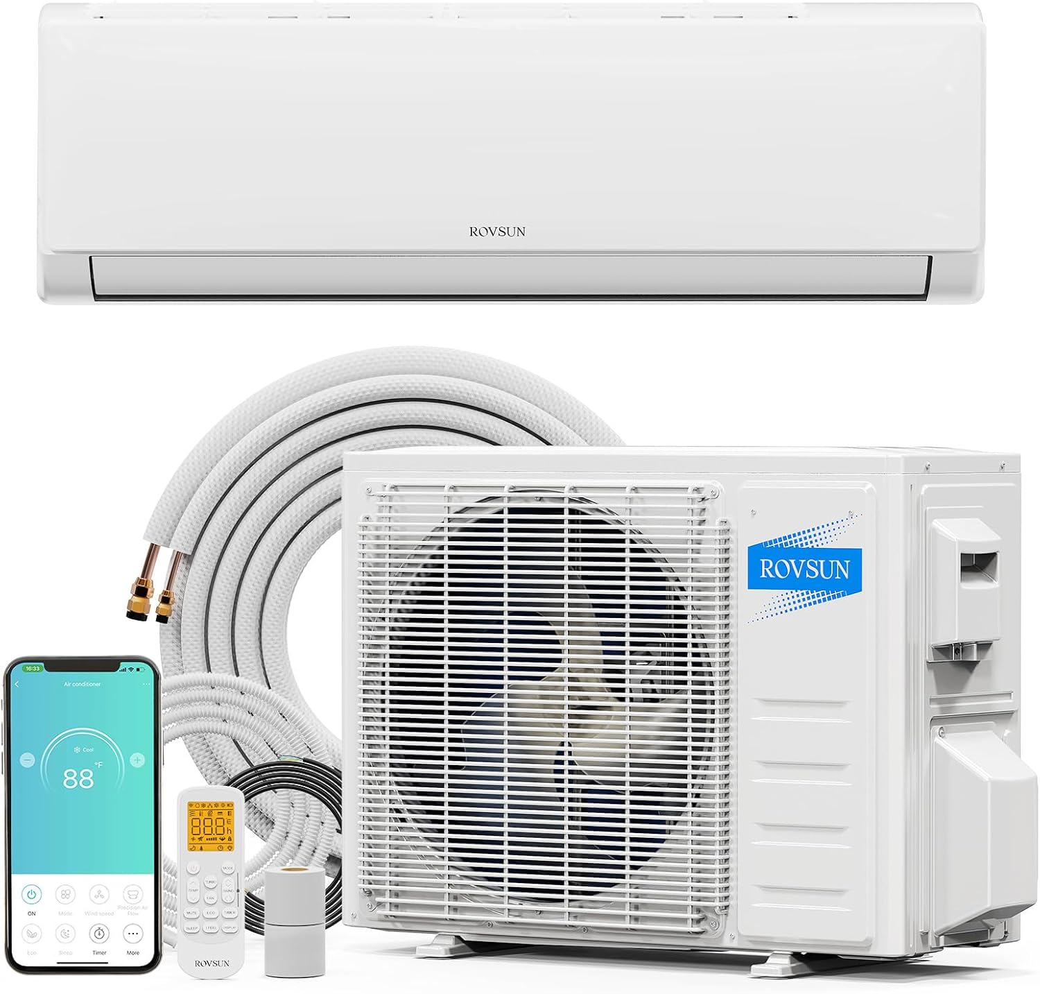 ROVSUN 12000 BTU Wifi Enabled Mini Split Air Conditioner & Heater with Inverter, 21 SEER2 Energy Saving 230V Ductless Split AC Unit with Pre-Charged Condenser, Heat Pump & Installation Kit