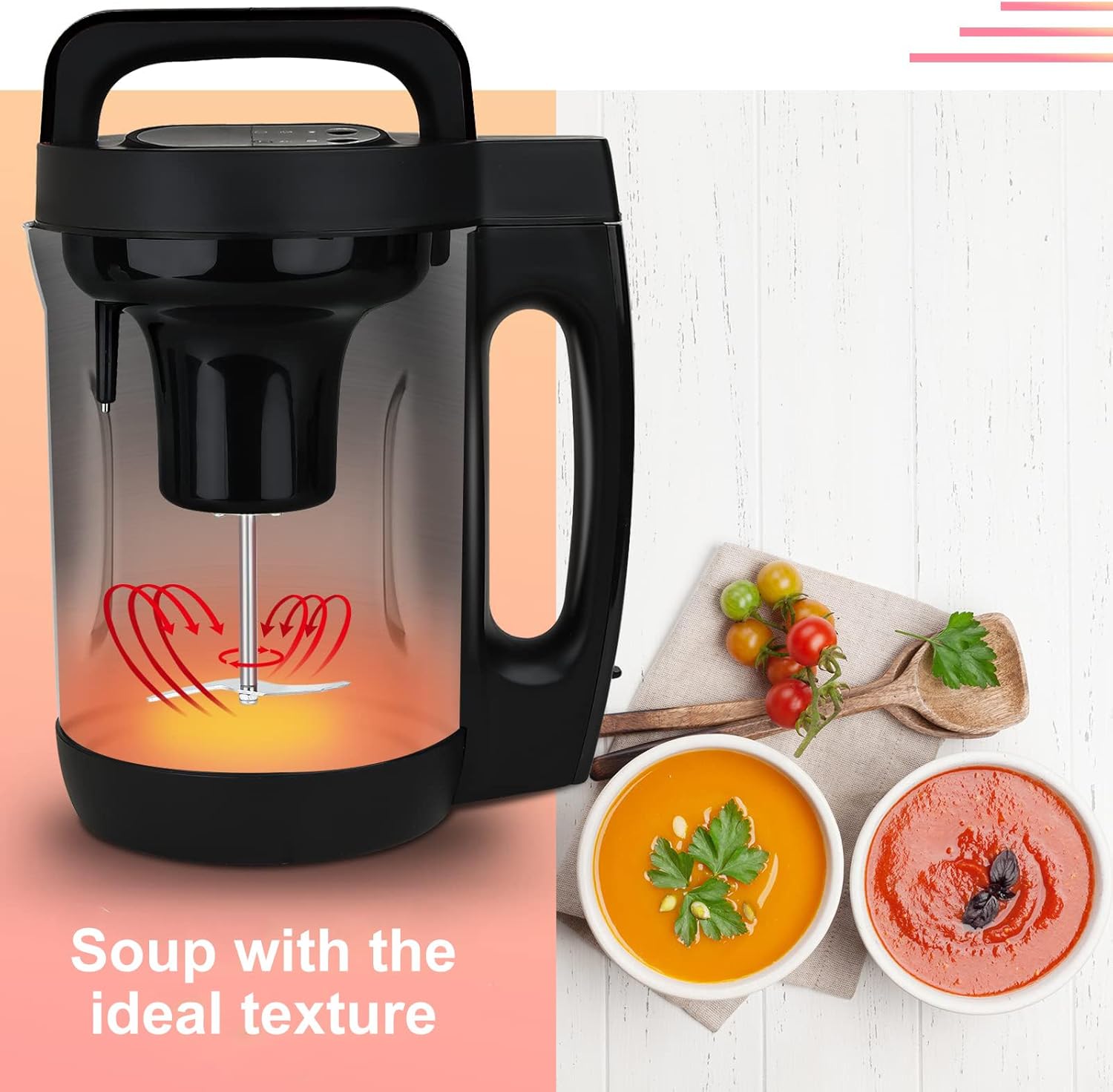 Soup Maker 2 L, Makes 4-6 Servings, Soup Maker Machine with 6 Preset Programs, Electric Soup Machine Automatic Heating and Blending for Purées, Baby Foods, Smoothies, Stainless Steel