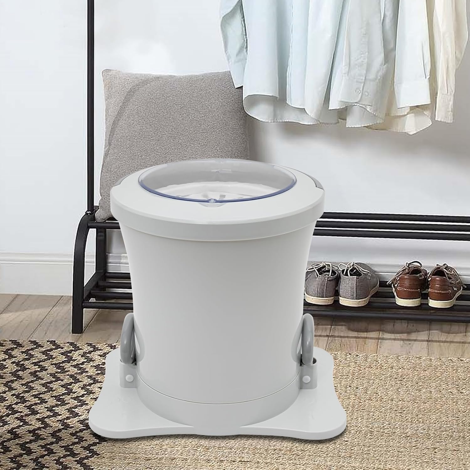 2.4Gal Manual Clothes Dryer Portable Mini Dryer for Clothes, Foot Powered Compact Spin Dryer Machine, Non Electric Laundry Dryer for RV, Camping, School, Apartment, Dorm (White)