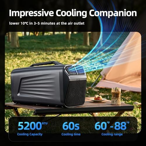 5200BTU Portable Tent Air Conditioner for Camping Outdoor and Indoor Use, 400W Consumption Quiet Air conditoning For Truck RV Van and Car Cooling, Small AC for Garage and Pet(Grey)