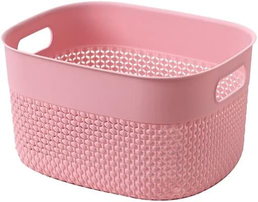 INLIMA Appliance Shelf for Kitchen Rattan Storage Baskets, Rectangular Plastic Fruit Baskets, Storage Boxes for Sundries, Kitchen Vegetable Storage Baskets. (Color : Pink, Size : Small)