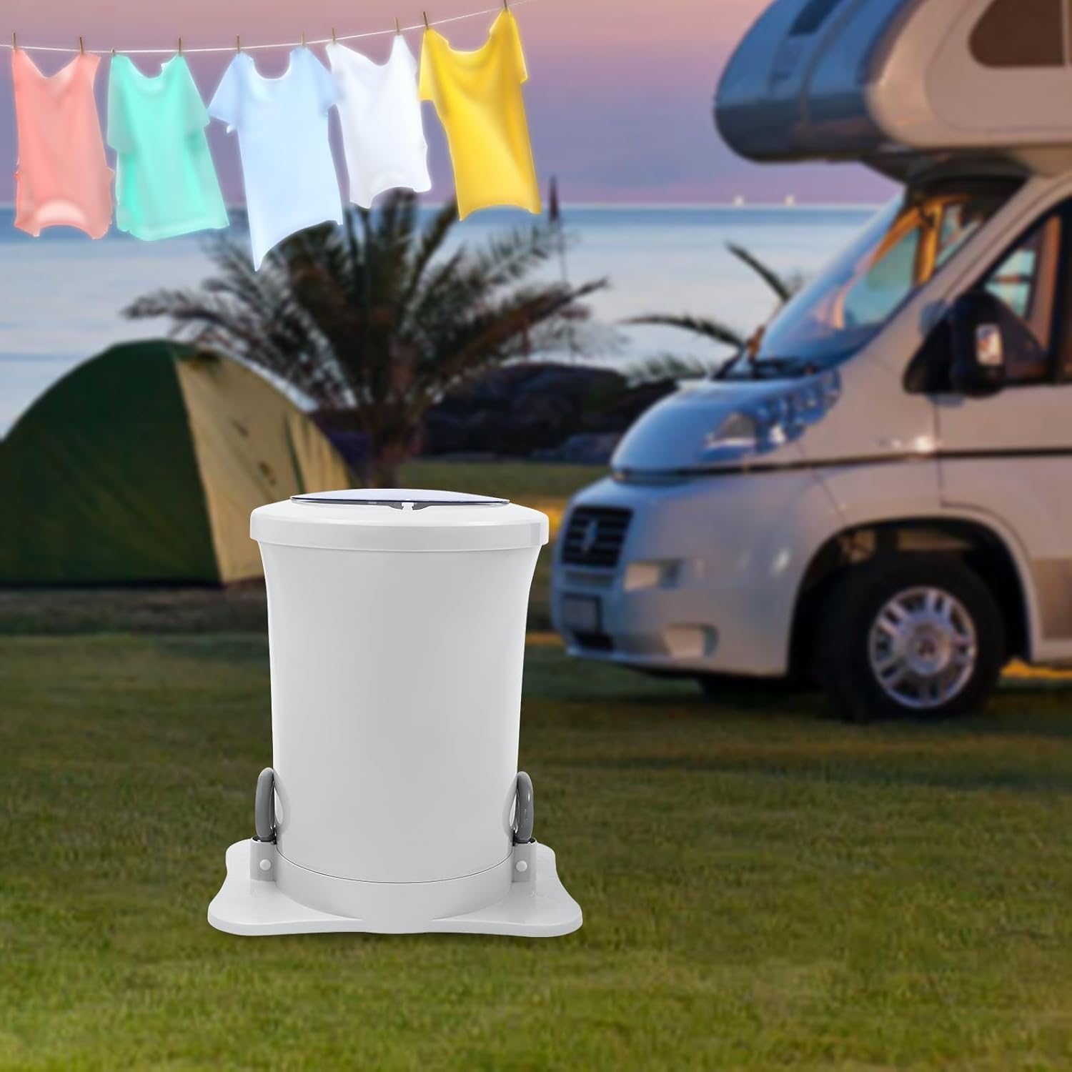 3.17Gal Portable Manual Clothes Dryer, Non Electric Foot Powered Compact Mini Laundry Spin Dryer Machine for Clothes，RV, Camping, School, Apartment, Dorm(White)