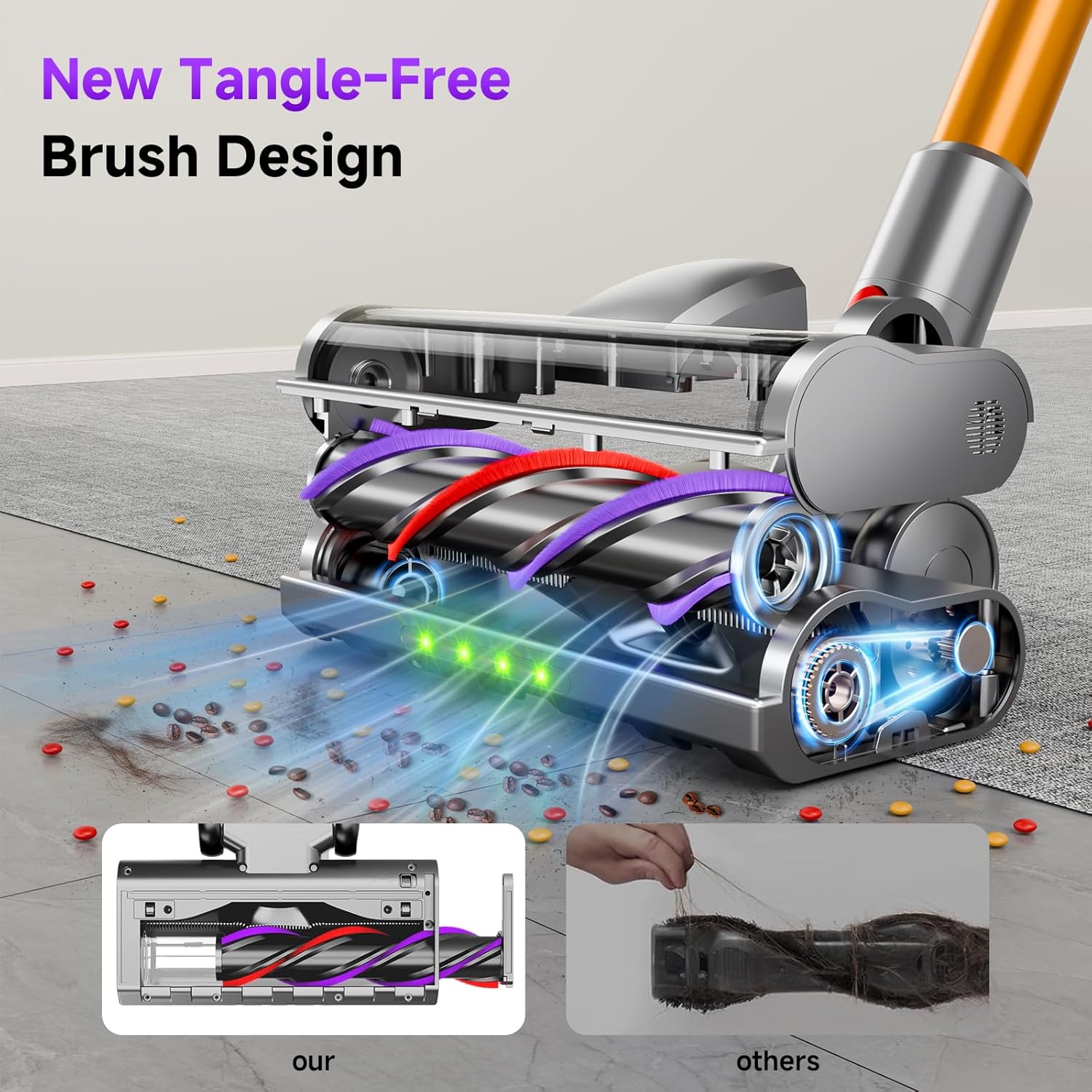 Cordless Stick Vacuum Cleaner, 38Kpa Powerful Suction Vacuum Cleaner with LED Headlight, Detachable Battery, 8-in-1 Lightweight Handheld Vacuums for Pet Hair Carpet and Hardwood Floor, Purple