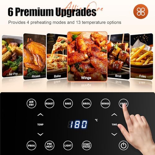 Air Fryer Toaster Oven with Rotisserie, 8.5QT 1650W 6-In-1 Countertop Oven with Stainless Steel Grill, 4 Preheats, 24H Timer, 13 Temp Settings, LED Touchscreen Digital Air Fryer Oven for Bake, Broil