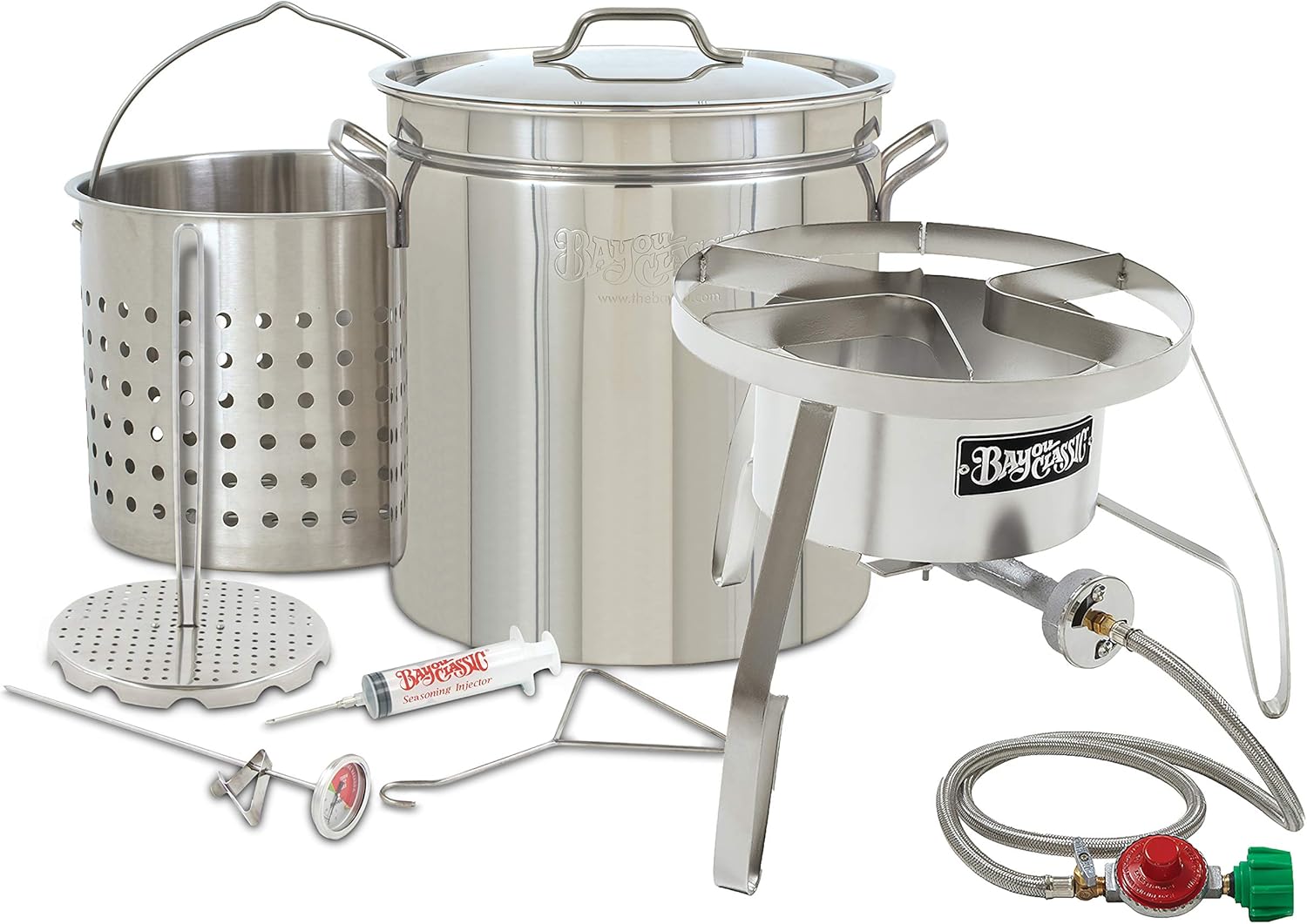 OVERSIZED BIG Turkey Fryer Complete Kit 44 Quart Stainless Stockpot w/Steel Burner Turkeys 25+ Pounds or Diameter of 13.5