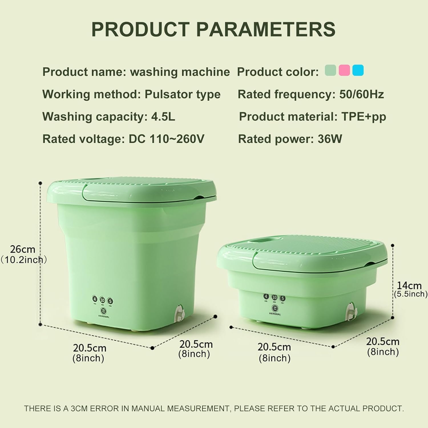 Portable Washing Machine, Mini Washer with 3 Modes Deep Cleaning for Baby Clothes, Underwear, Dorm, Camping, Travel (Color : Blue)