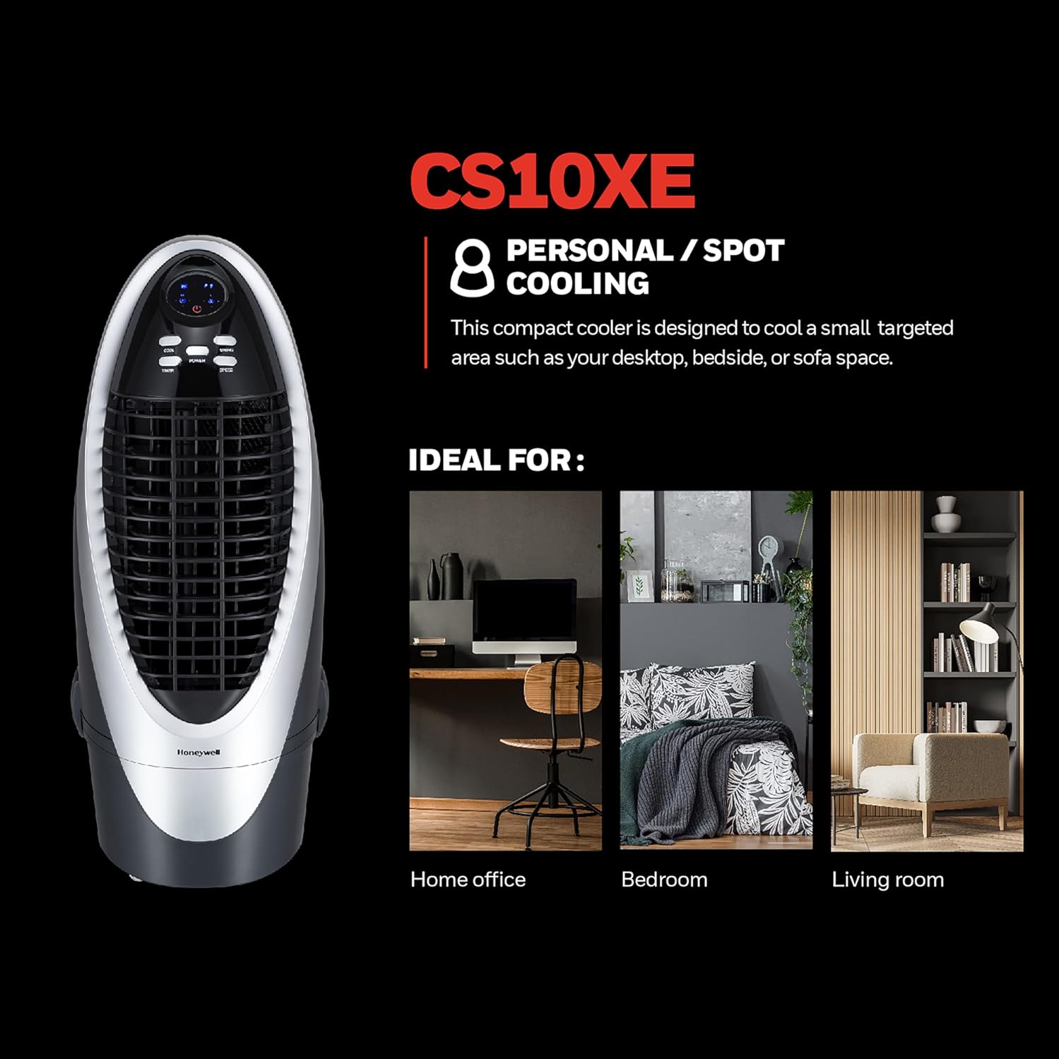 Honeywell 300 CFM Indoor Portable Evaporative Cooler, Fan & Humidifier with Detachable Tank, Carbon Dust Filter & Remote Control, Silver/Gray