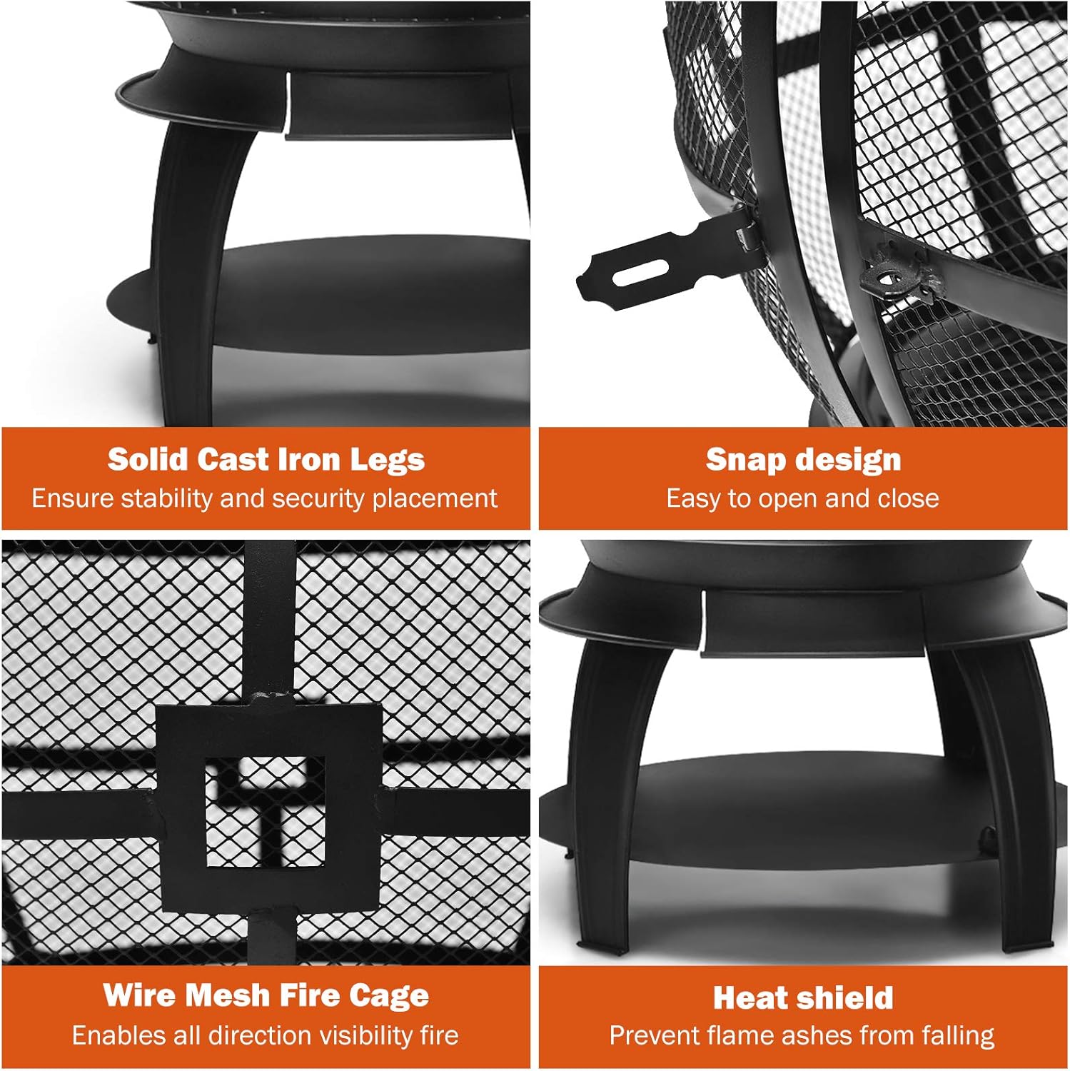 Giantex Wood Burning Chiminea, Heavy Duty Fireplace Chiminea Wooden Fire Pit with 2-Piece Log Grate, Premium Rain Cap & Fire Poker, 360°Fire Retardant Mesh Cover, Ideal for Garden, Patio, Backyard