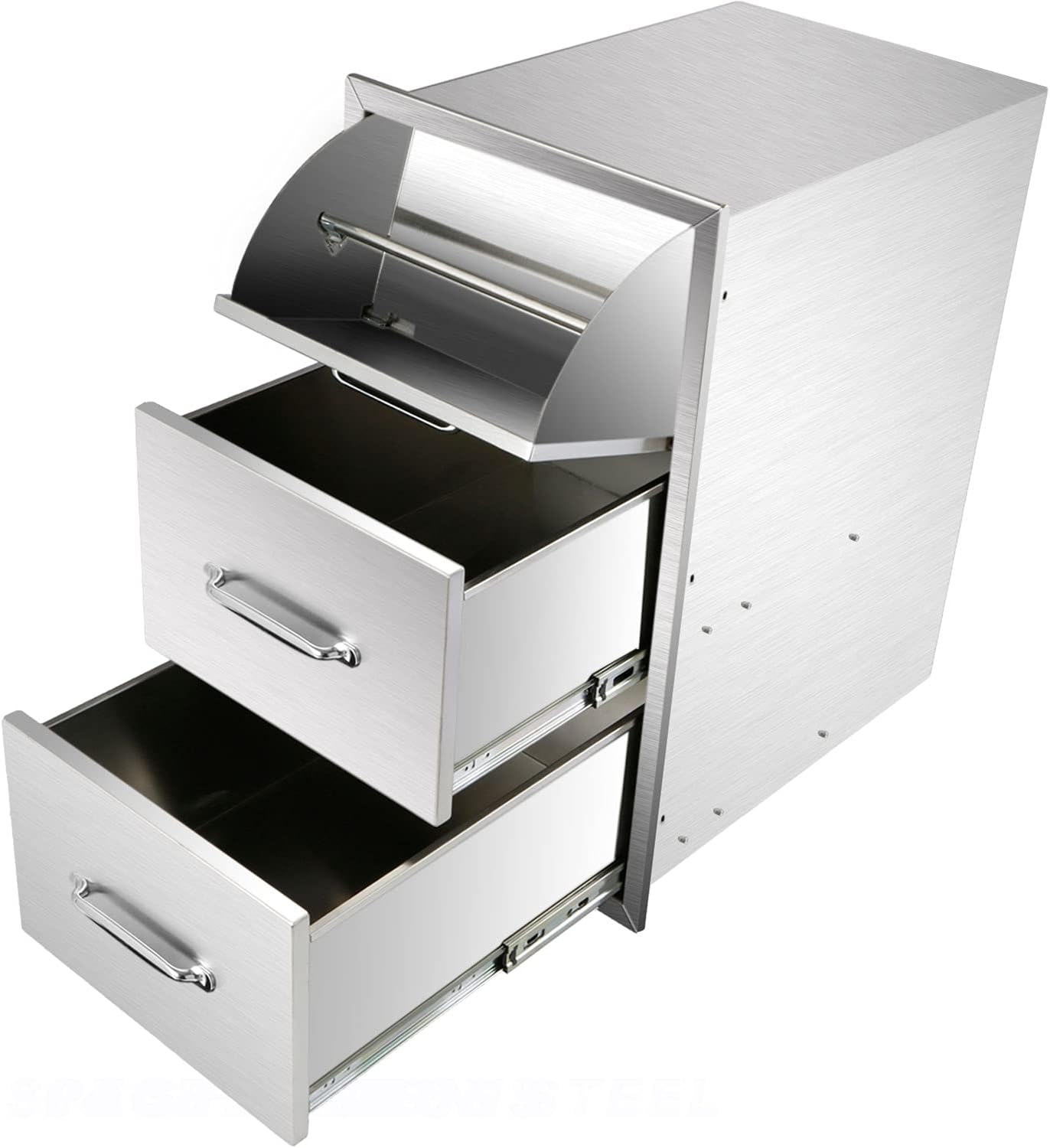 Ryan Outdoor Kitchen Drawers Stainless 17x30x21 Inch, 3-Tier Stainless Steel BBQ, Triple Access Drawers with Handle for BBQ Island Outdoor Kitchen