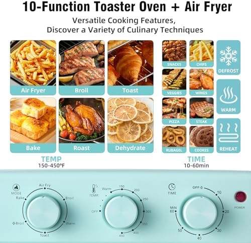 Novaspark Air Fryer Toaster Oven Combo, Retro Convection Oven Countertop,16QT Small Toaster Oven, 4-slices or 9