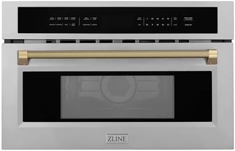 ZLINE Autograph Edition 30 in. 1.6 cu ft. Built-in Convection Microwave Oven in Stainless Steel and Champagne Bronze Helix Handle (MWOZ-30-KCB)
