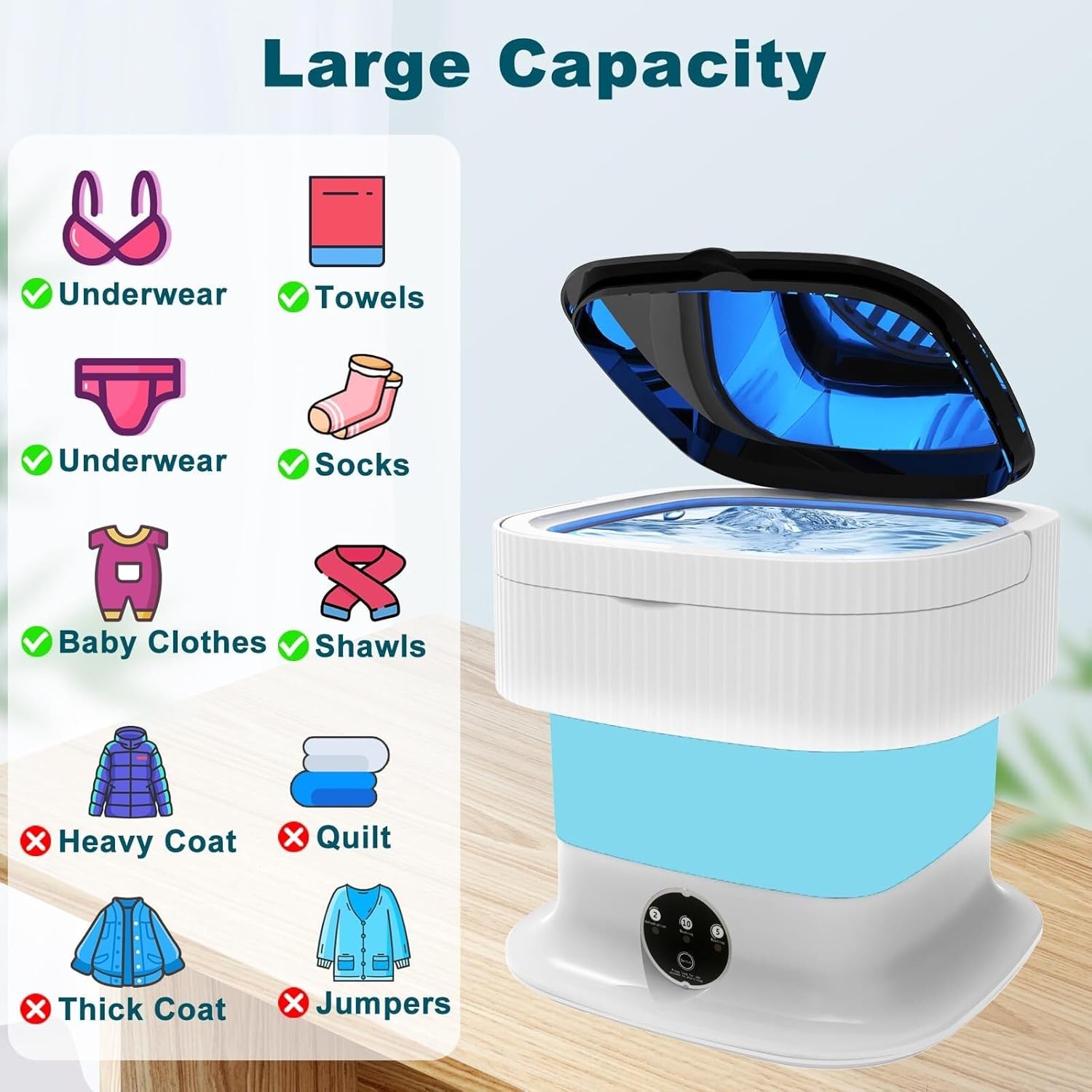 Portable Mini Washing Machine, 10L Foldable Washer for Deep Cleaning Baby Clothes, Underwear & Small Items, Perfect for Apartments, Dorms, Hotels & Travel EN-926 (Khaki)
