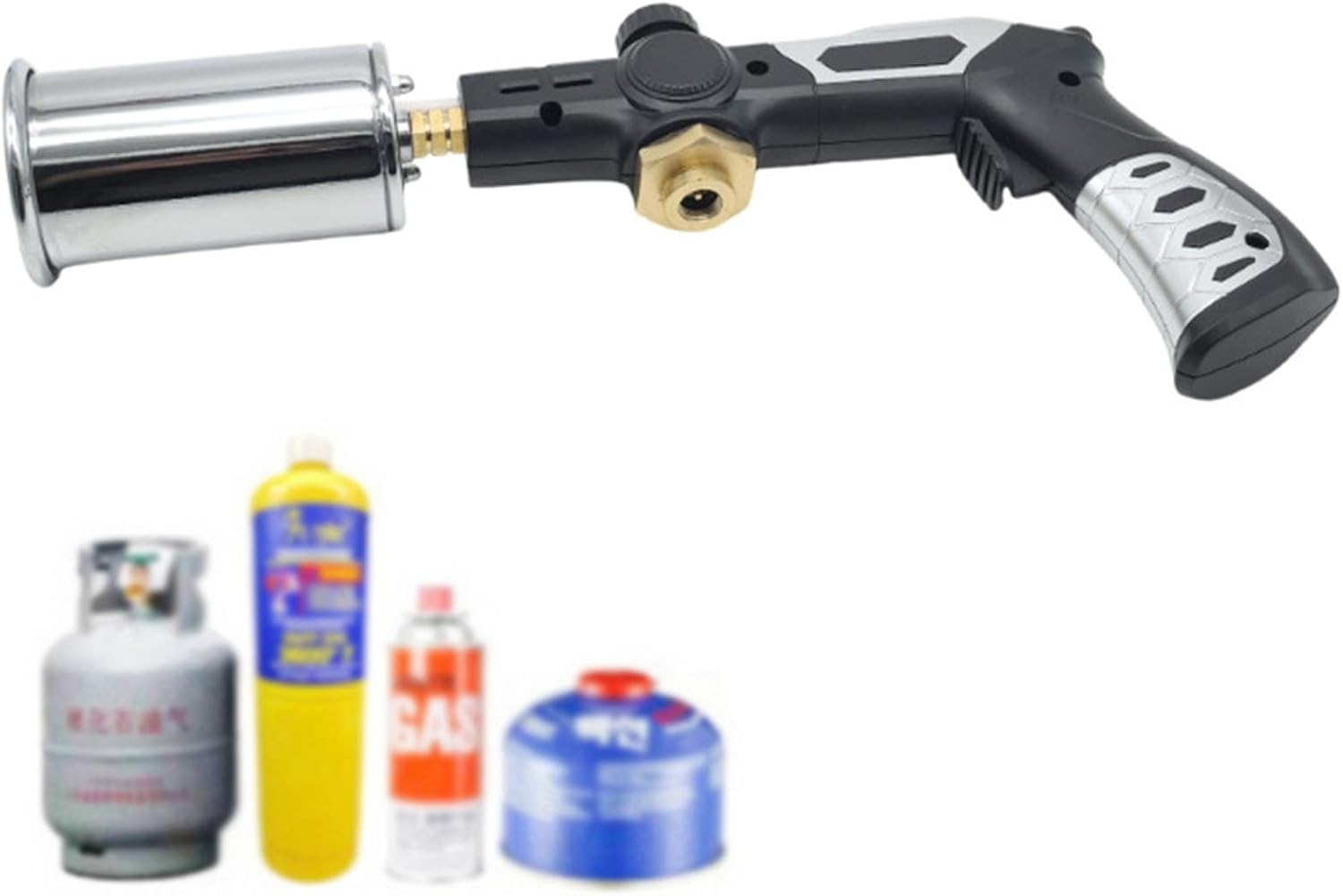 Propane Torch with Safety Lock & Piezo Ignition, Adjustable Flame Torch Gun for Grilling and Cooking, High Heat Blow Torch for Charcoal, Searing, DIY, Home Repair, Fuel Not Included(Two)