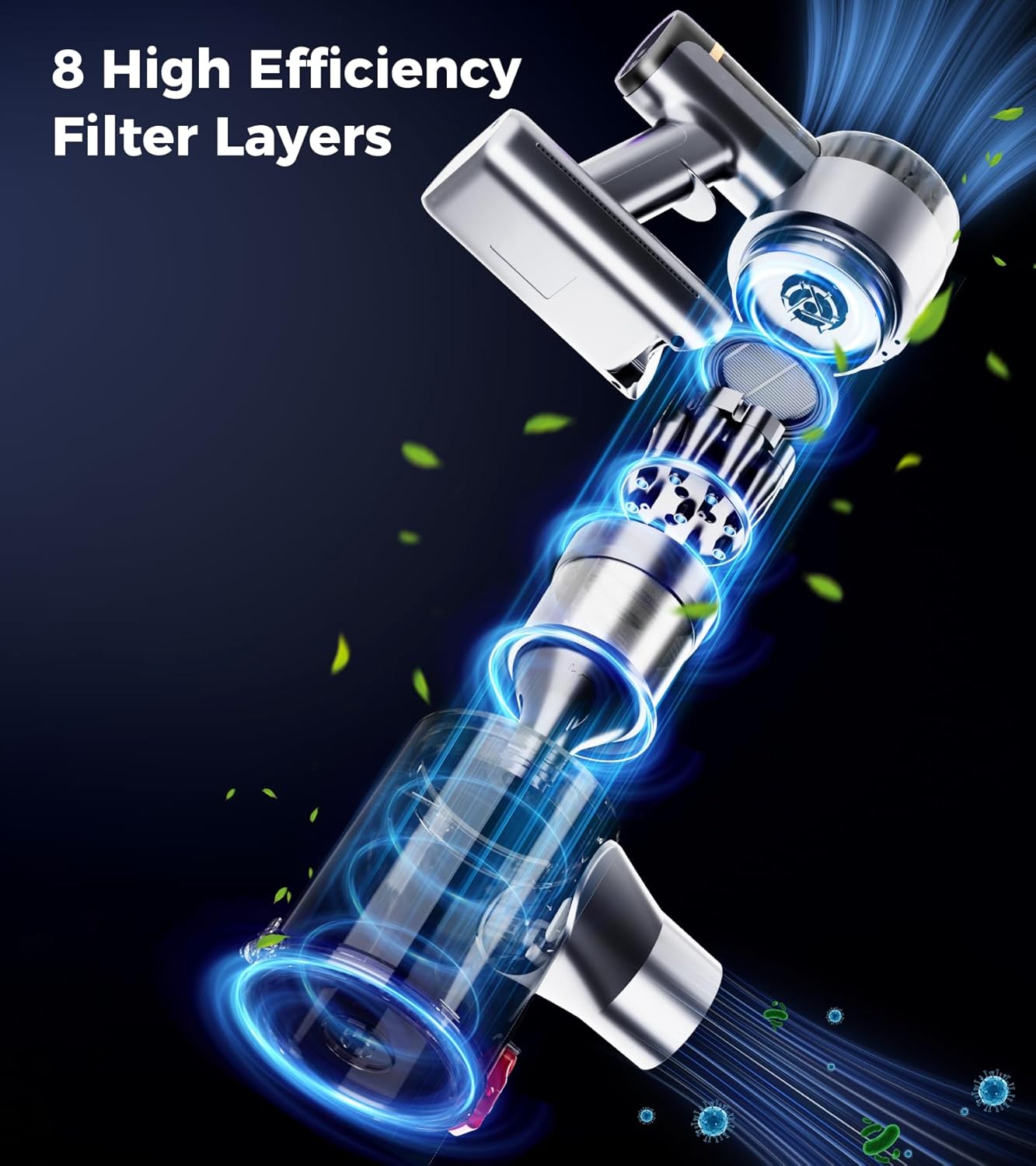 Cordless Vacuum Cleaner, 550W 45Kpa 60Mins Vacuum Cleaners for Home, Anti-tangle Stick Vacuum with Self-Standing, Wall Mount Charging, LDE Display, Wireless Vacuum for Carpet Pet Hair Hardfloor