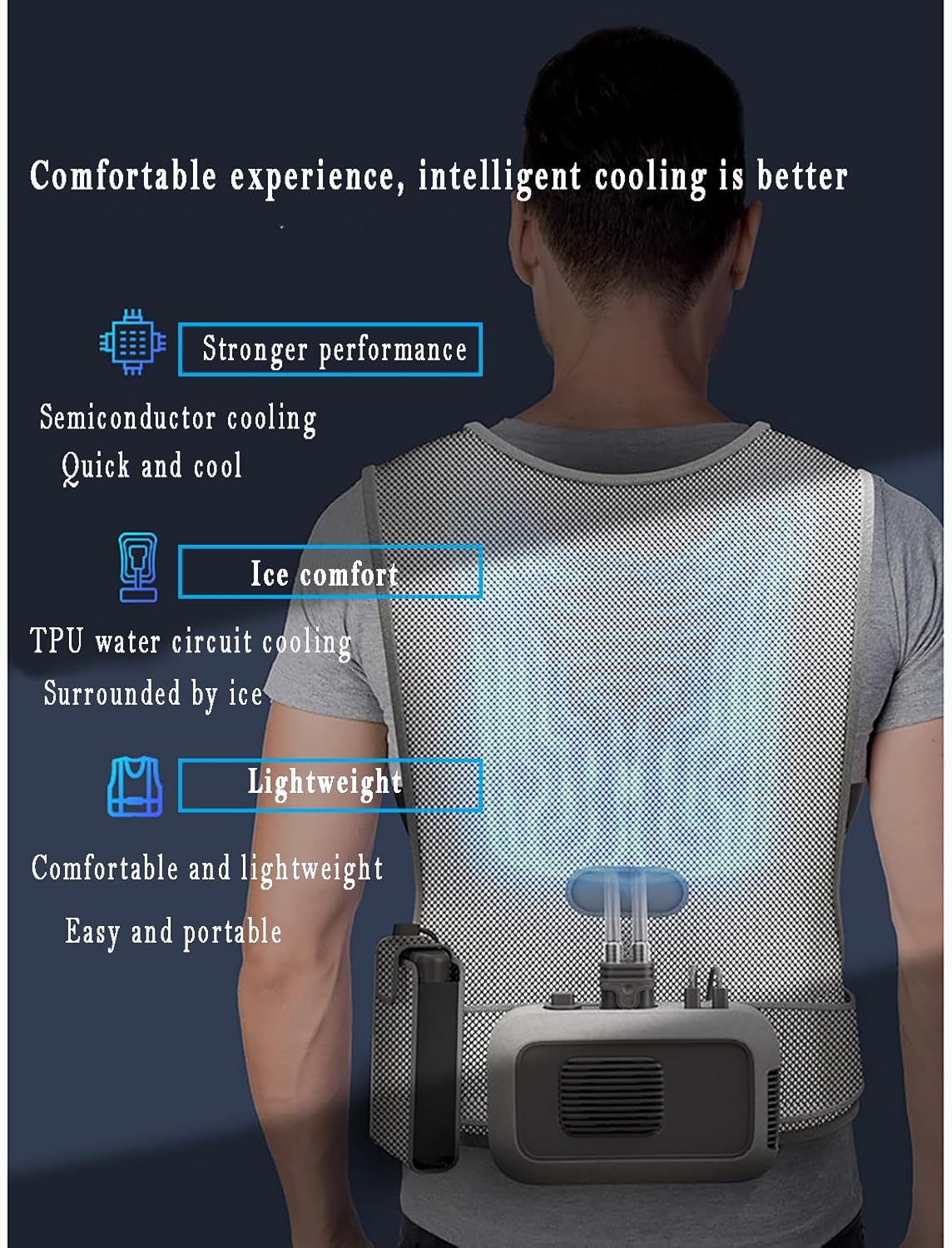 Air Conditioner Clothes, USB Battery Powered Wearable Ac Vest, 2 Levels of Ice Feeling Adjustable, Rapid Drop 12°C, Water Cooling, Skin-Friendly and Breathable