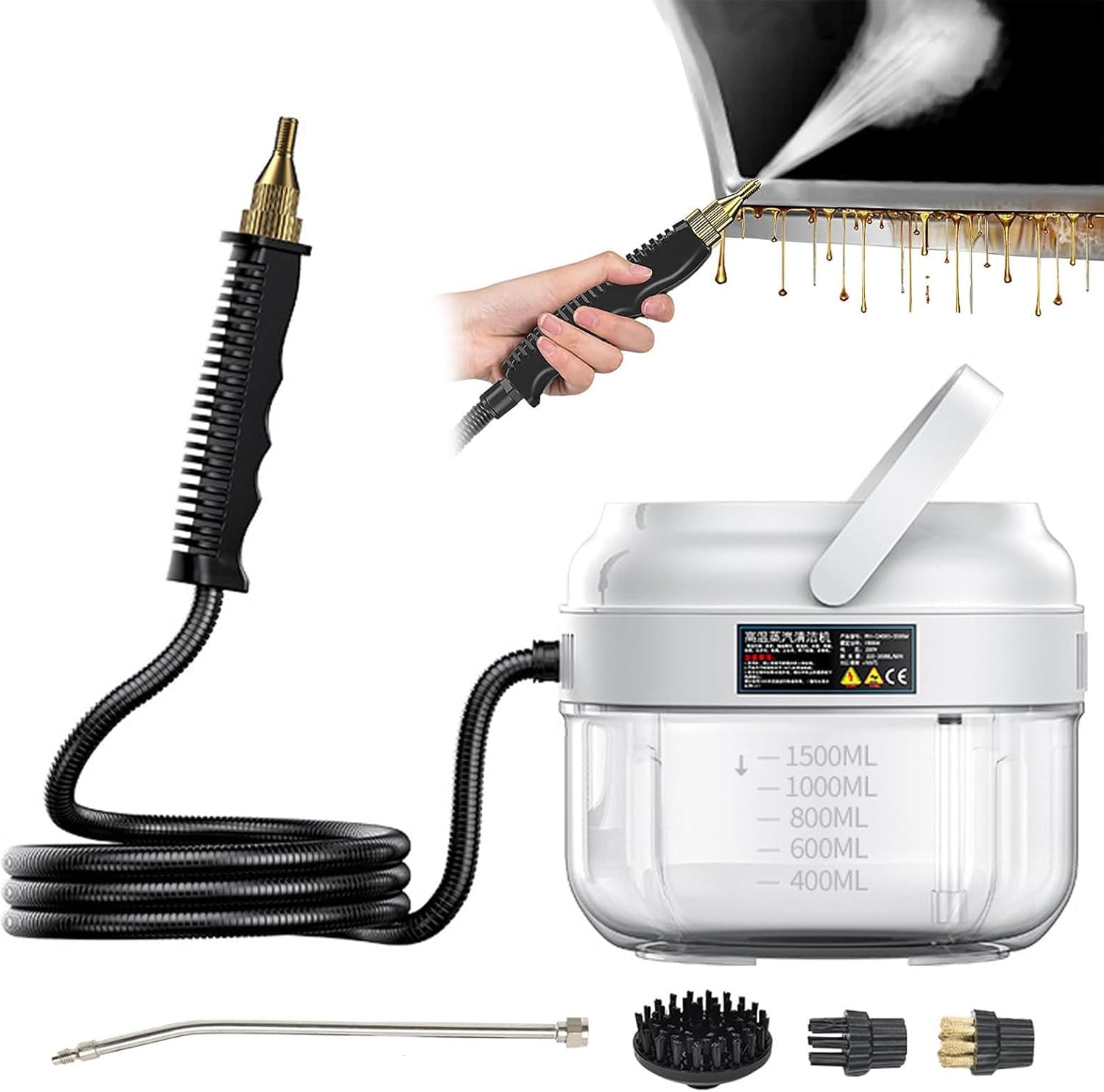 3500W High Pressure Steam Cleaner, Handheld Steam Cleaner for Home Kitchen Hood Car Cleaning, Touch Screen + 6 Adjustable Steam Levels, 1500ml Water Tank,White