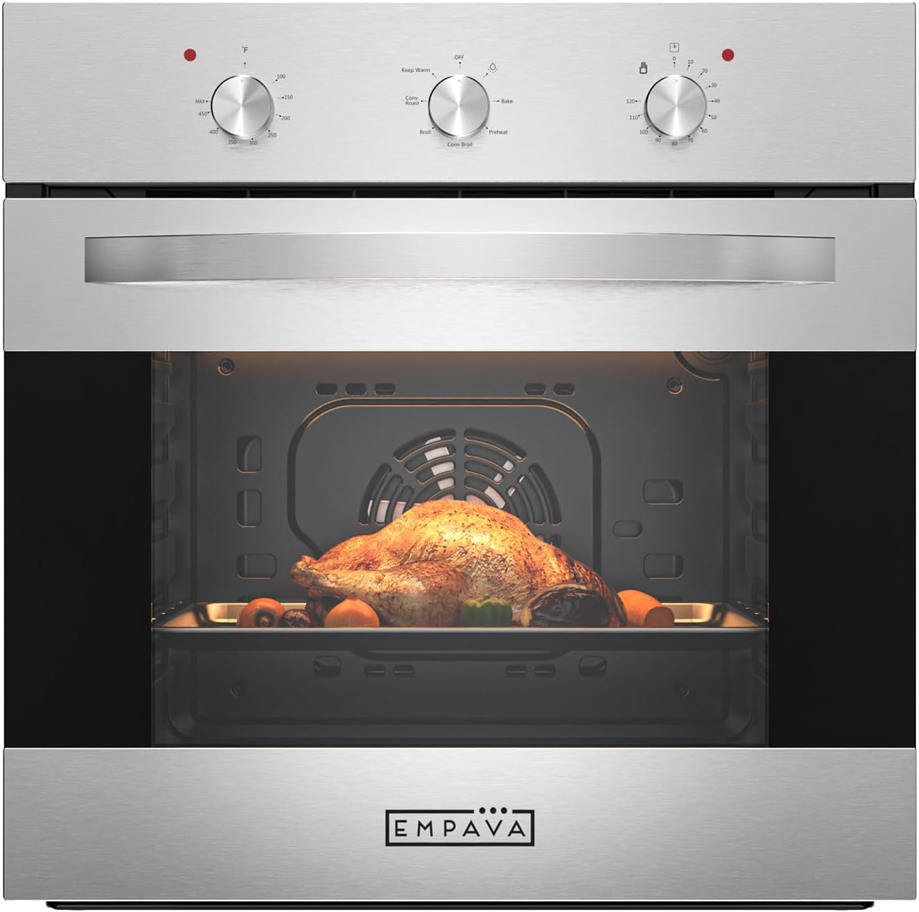Empava 24 inch Electric Single Wall Oven with 6 Cooking Modes, Convection Fan, Mechanical Knob Control, 2.3 Cu.ft. Capacity, 2800W
