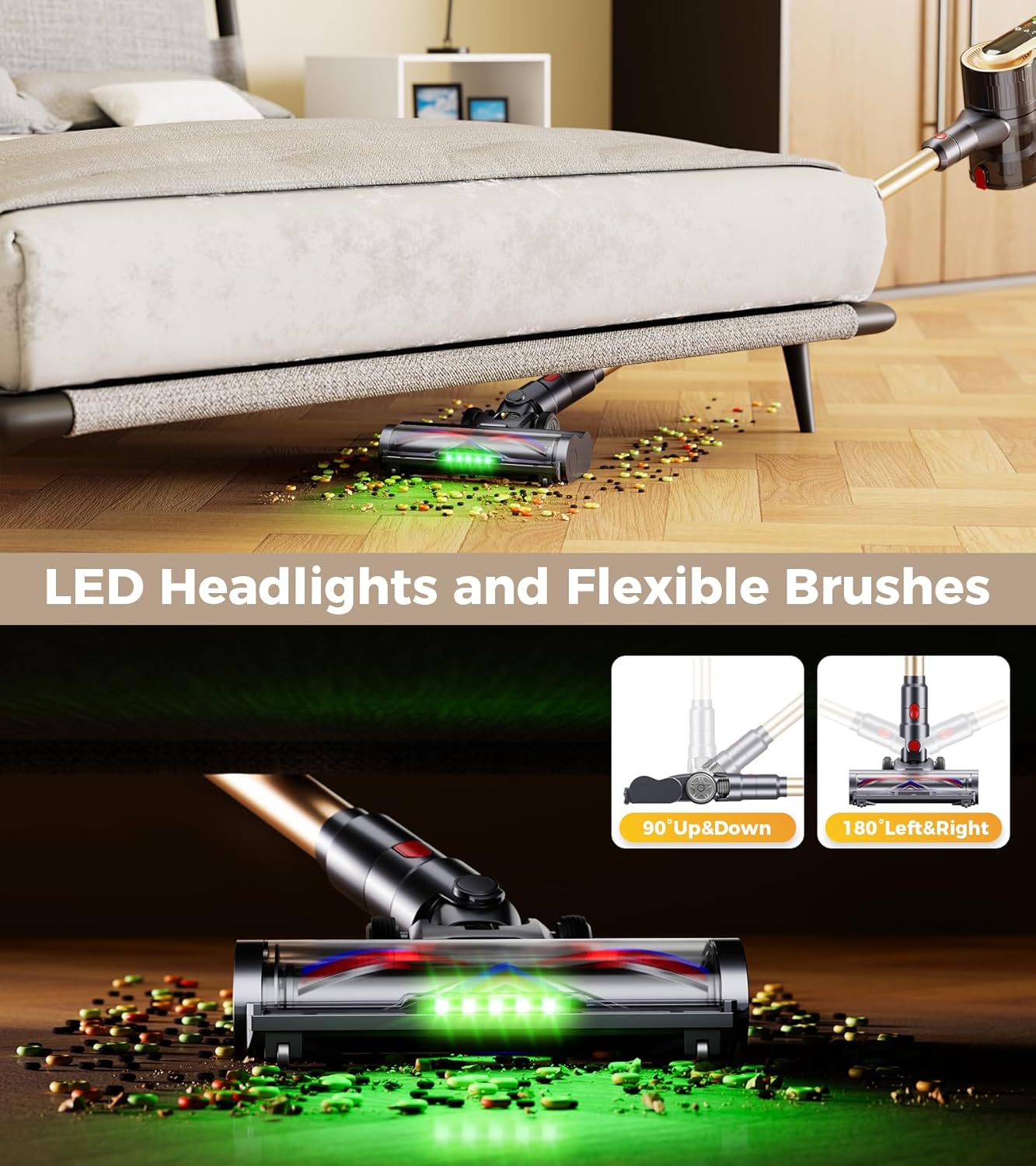 RENDOW Cordless Vacuum Cleaner, 550W 45Kpa Stick Vacuum, 65Mins Vacuum Cleaners for Home with LED Display, Self-Standing Anti-Tangle Lightweight Vacuum Cordless for Carpet Hardwood Floor