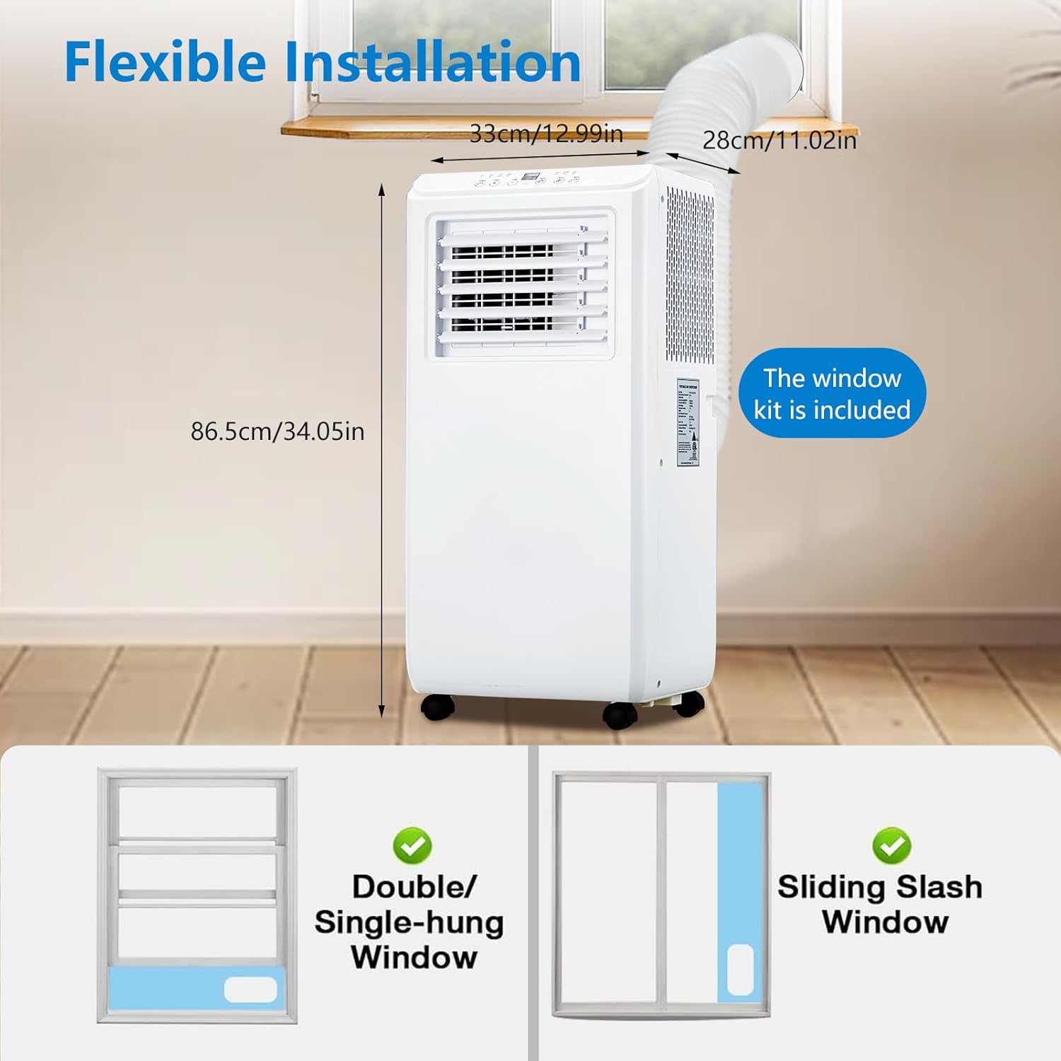 Portable Air Conditioner 3 in 1 with Remote Cool, KOKEBREN 10000 BTU(ASHRAE) / 6500 BTU (SACC), Dehumidifier & Fan Modes For Home Up To 450 Sq.Ft, Installation Kit For Room, Office, Dorm, Bedroom
