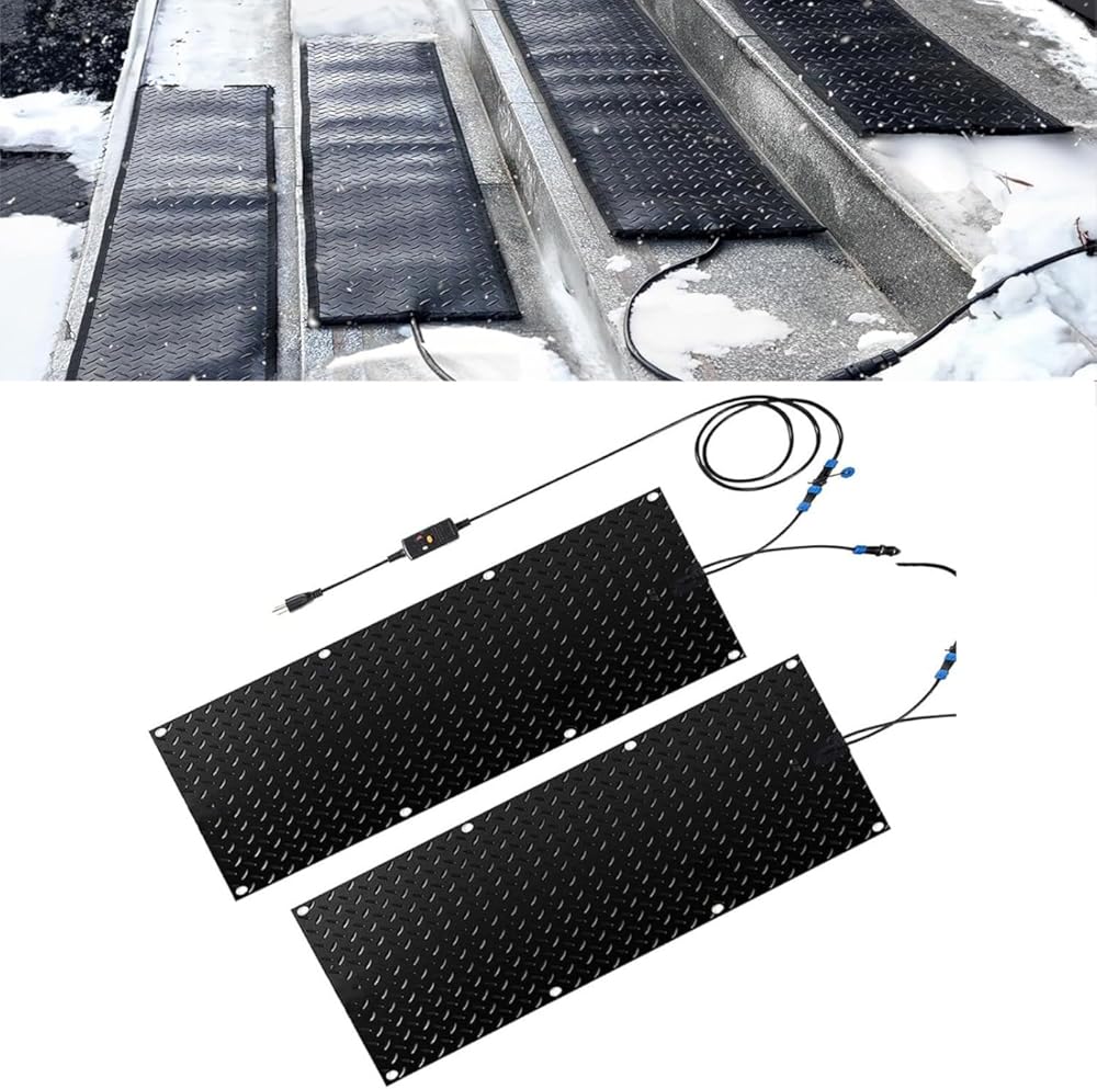 Heated Snow Melting Mats for Entrances - 1/2/3/4/5 pcs Snow and Ice Melting Mat for Winter Outdoor Stairs, Steps, Doorways, Walkways, Driveway for Extra Traction, W(2 Pcs-12x36in/(30x90cm))