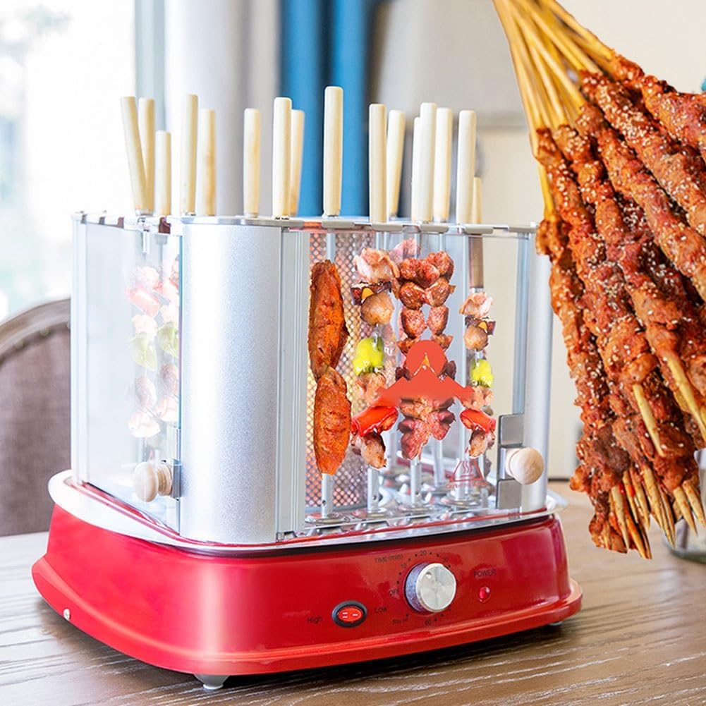 Electric BBQ Kebab Grill, Automatic Rotating, 1750W Vertical Smokeless Barbecue Skewers Oven, 360 ° Roaster Threading Cooker, Smart Temperature & Timer Control, for Outdoor Picnic Camping