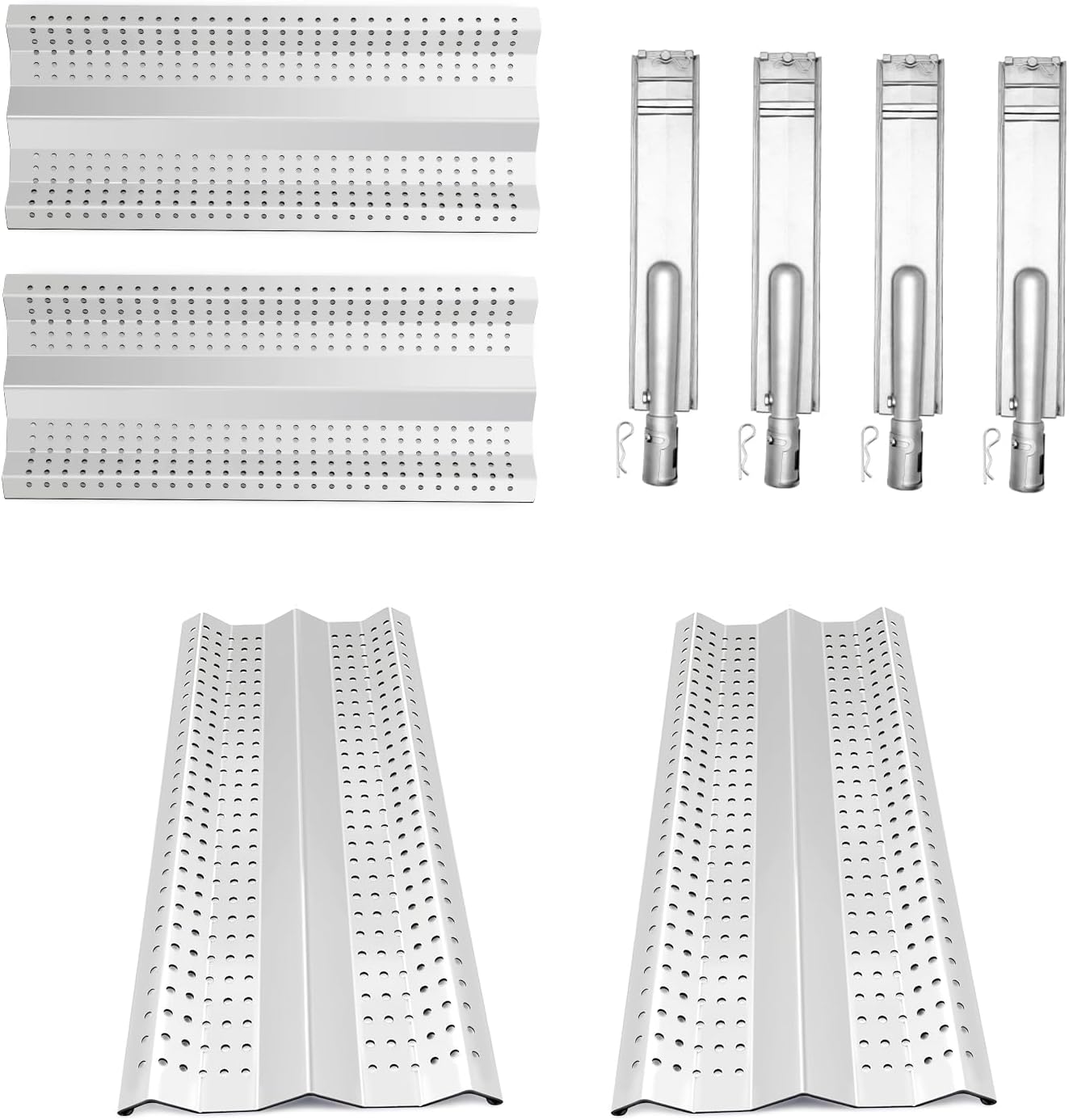 4PACK Stainless Steel Flame Tamer Heat Plates and 4PACK Heavy Duty Grill Burners Replacement Parts for Blaze BLZ-3 BLZ-4 BLZ-5 OEM BLZ-32-064 BLZ-32-043