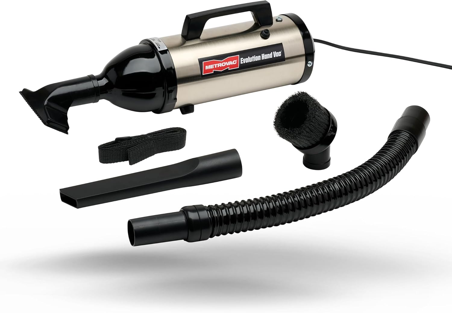 METROVAC Evolution Hand Vacuum - 120V, 504W, Powerful, Lightweight, Dry Pickup for Easy Cleanups in Home, Office, Car - Satin Nickel/ Black Finish
