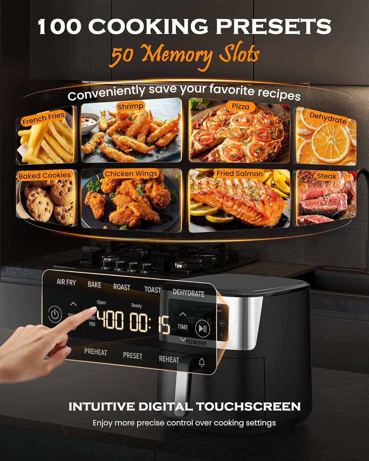 Nuwave Brio Plus 6-in-1 Air Fryer, 7-Qt Large Capacity, 50°F–400°F Precise Temp Control, Non-Toxic PFAS-Free Nonstick, Air Fry, Bake, Roast, Toast, Dehydrate, Reheat, 100 Presets, Dishwasher Safe