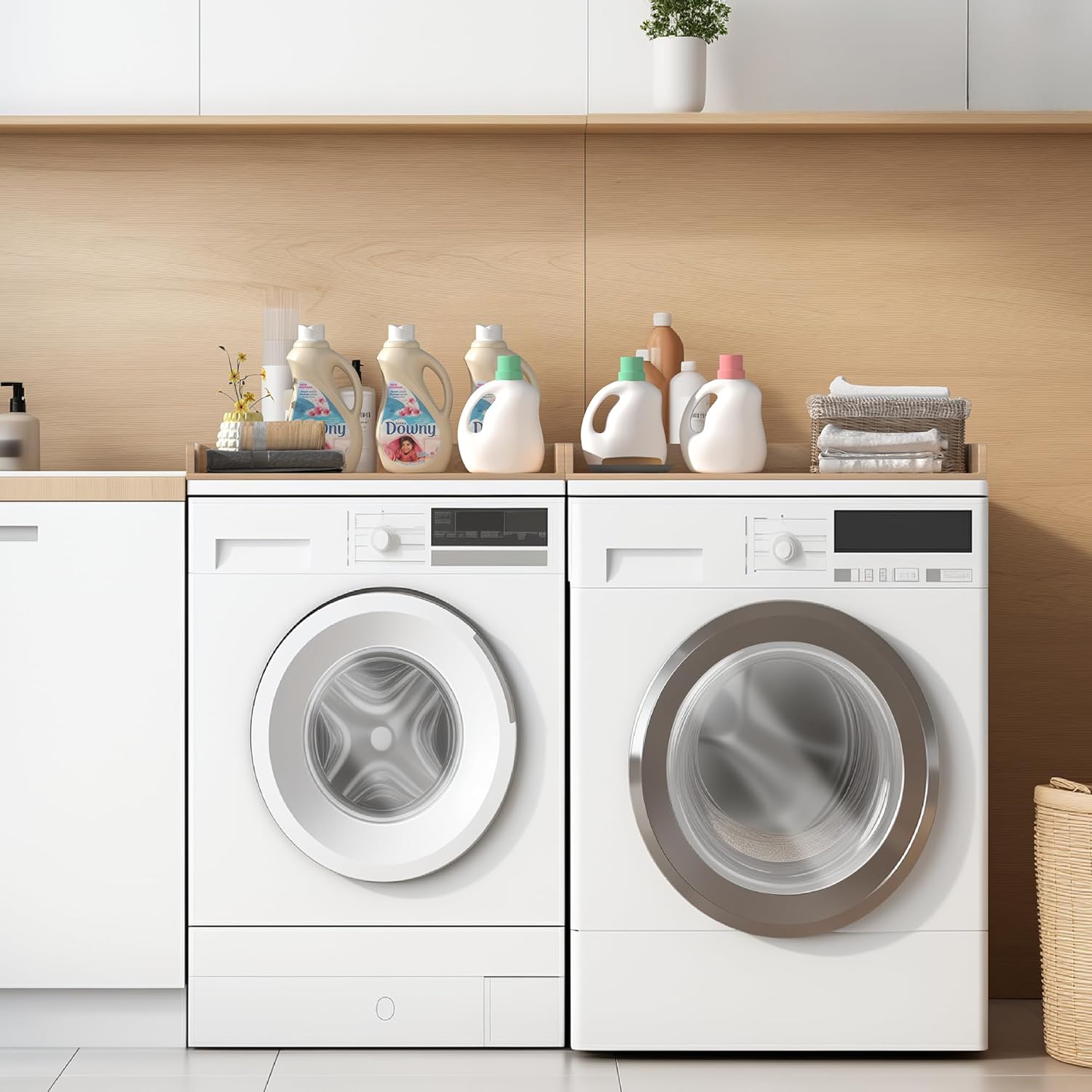 WOLKI Washer Dryer Countertop,Wooden Laundry Countertop Over Washer And Dryer Set Of 2 With Storage Shelf Laundry Room Organization（27.5