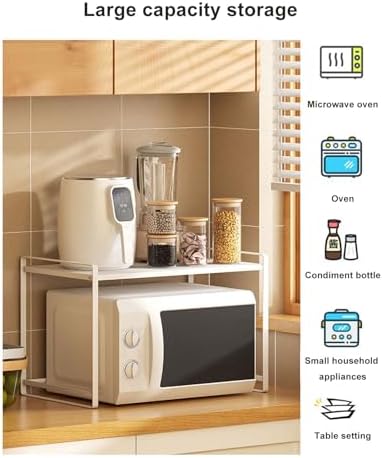 Carbon Steel Microwave Oven Rack Countertop Storage Shelf for Bottles Bowls Plates 44 lb Load Capacity Easy Assembly Space Saving Kitchen Shelf