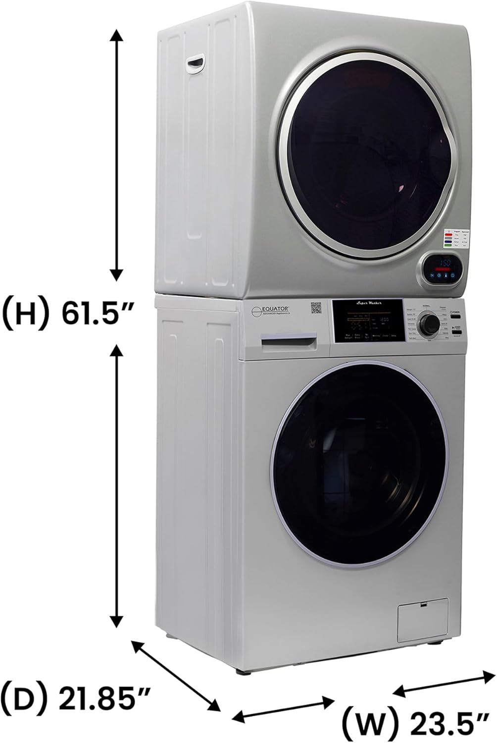 Equator LAUNDRY CENTER Silver WASHER 15Lbs+Vented DRYER+ Steam Dryer CLOSET 110V