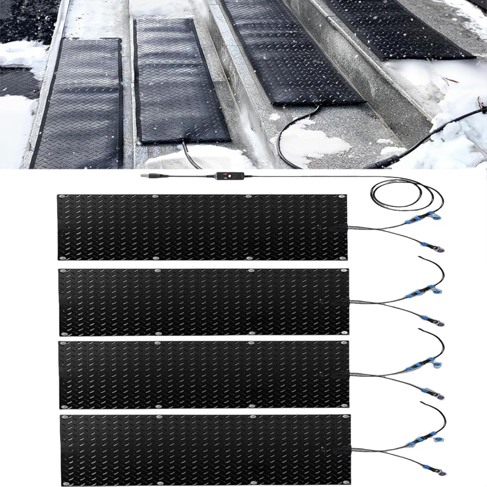 Heated Snow Melting Mats for Entrances - 1/2/3/4/5 pcs Snow and Ice Melting Mat for Winter Outdoor Stairs, Steps, Doorways, Walkways, Driveway for Extra Traction, W(4 Pcs-12x48in/(30x120cm))