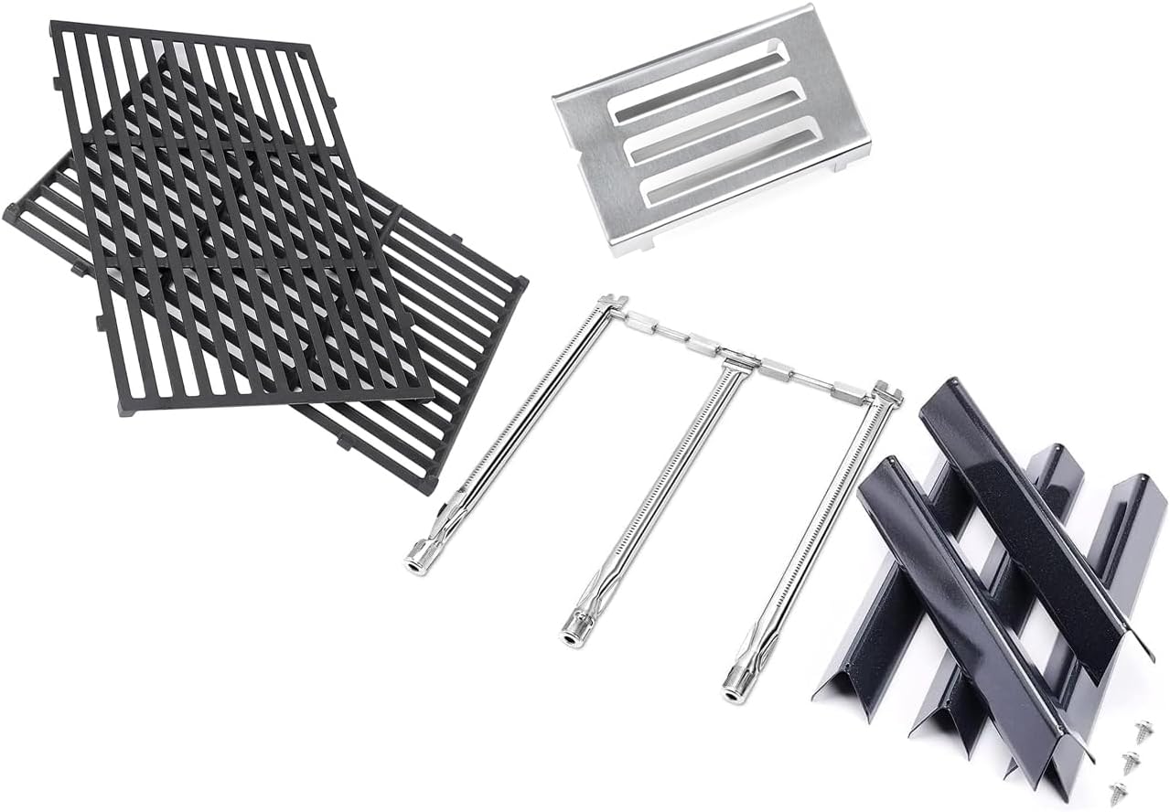 QuliMetal Grates, Heat Deflector, 69787 Grill Burner and 7636 Flavorizer Bars for Weber GS4 Spirit II 300 Series Grills