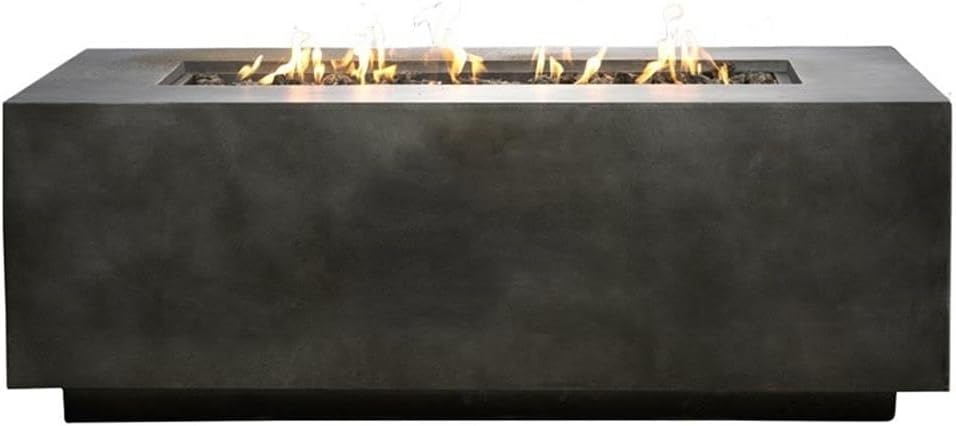 Living Source International Concrete Propane Fire Pit Table in Charcoal Finish