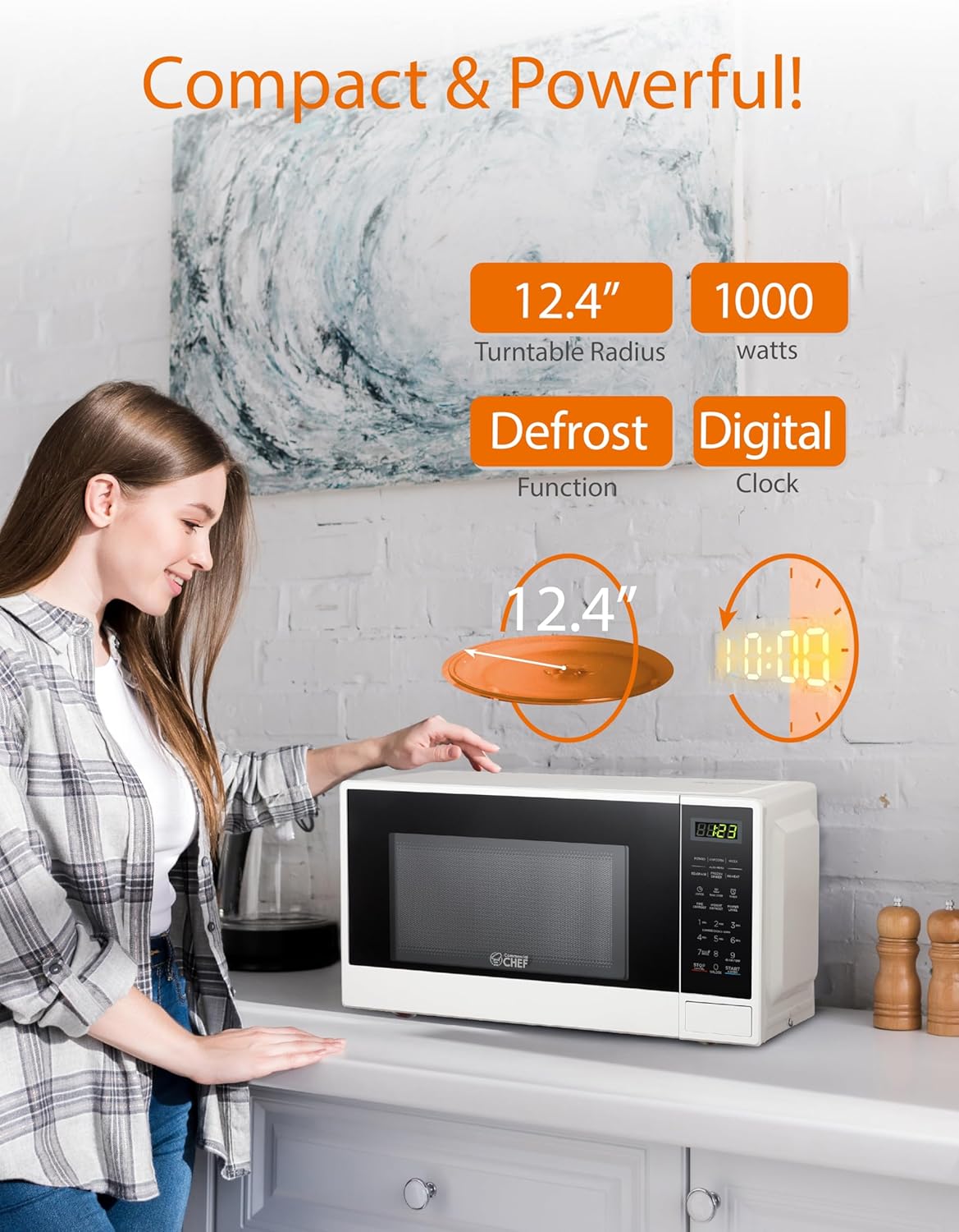 Commercial CHEF Countertop Microwave, 1.1 Cubic feet, White