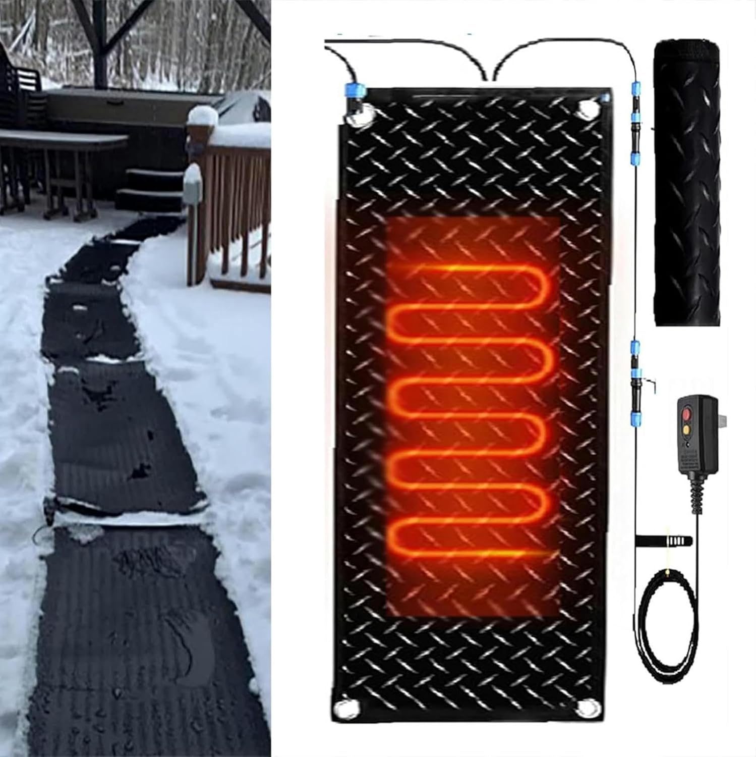 AMNOOL Snow Melting Walkway Mat Roof Heat Panel for Ice Dams Non Slip Rubber Heated Mat Black Roof Heated Outdoor Mats for Winter