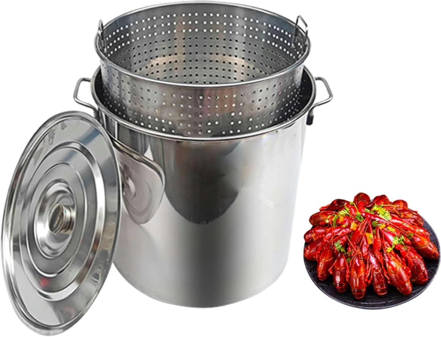 Commercial Large Crawfish Seafood Boil Pot with Boiling Basket and Riveted Handles - 27Qt/45Qt/63Qt Stockpot Outdoor Turkey Fryer Pot for Cooking and,40x40cm
