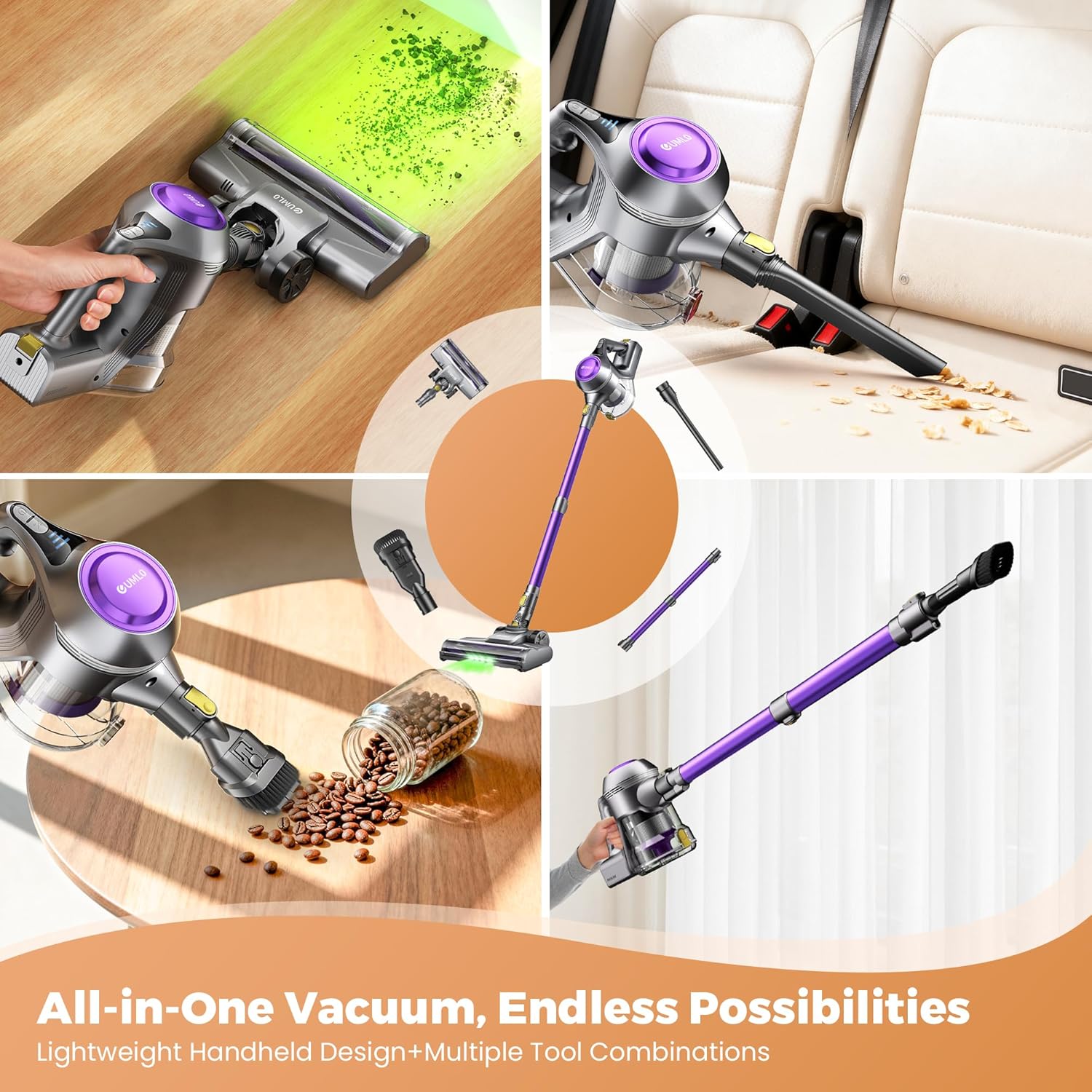 Cordless Vacuum Cleaner, 40Kpa Powerful Suction Stick Vacuum Cleaners for Home, 45 Mins Runtime, 1.6L Dust Box, Anti-Tangle, 8-in-1 Rechargeable Vacuum for Hardwood Floor, Carpet, Pet Hair