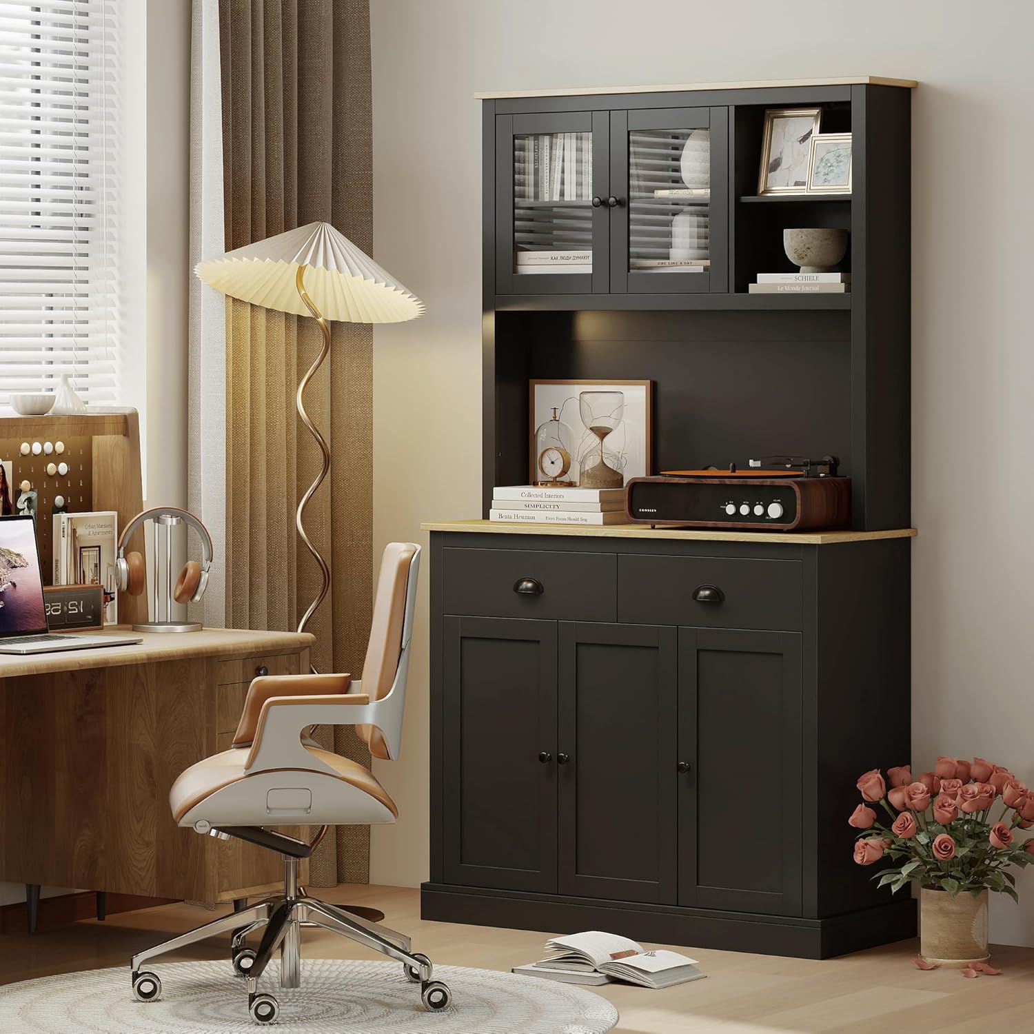 HOMCOM Kitchen Pantry Storage Cabinet with Microwave Stand, 71