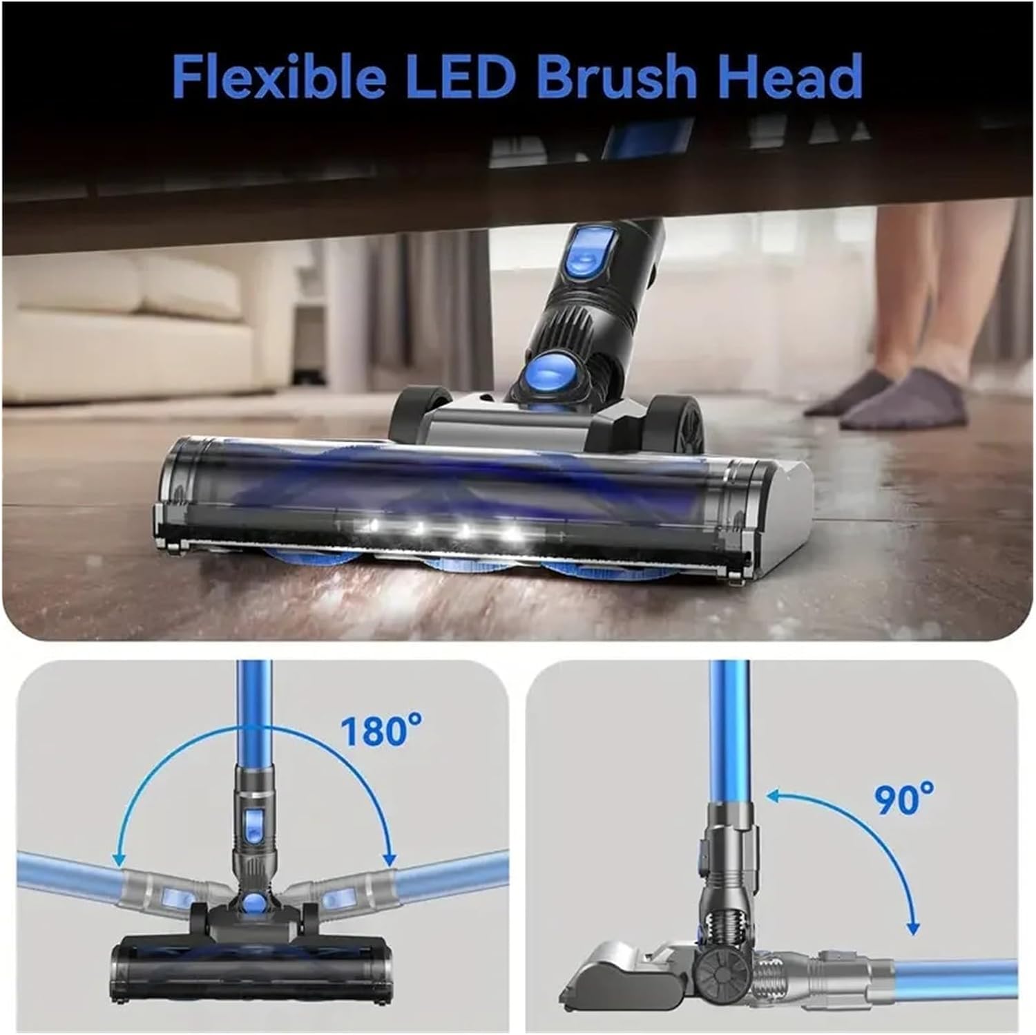 UMLo N3S Cordless Vacuum Cleaner, Ultra-Lightweight Stick Vacuum, 40Min Runtime 2200mAh Battery, 6-in-1 For Hardwood Floor Carpet Pet Hair Car Cleaning(Blue black)