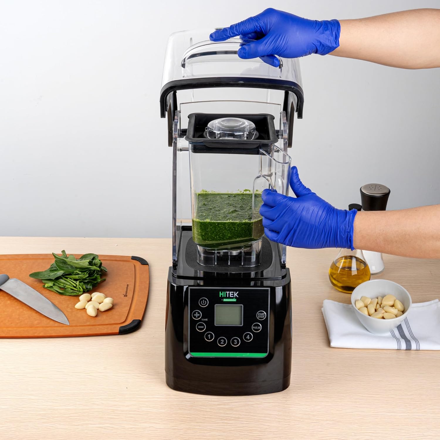 Restaurantware-Hi Tek 3 HP Commercial Blender, 1 Variable Speed Heavy-Duty Blender - 48-Ounce Tritan Jar, Sound Enclosure, White Plastic, Industrial, Programmable Touchpad