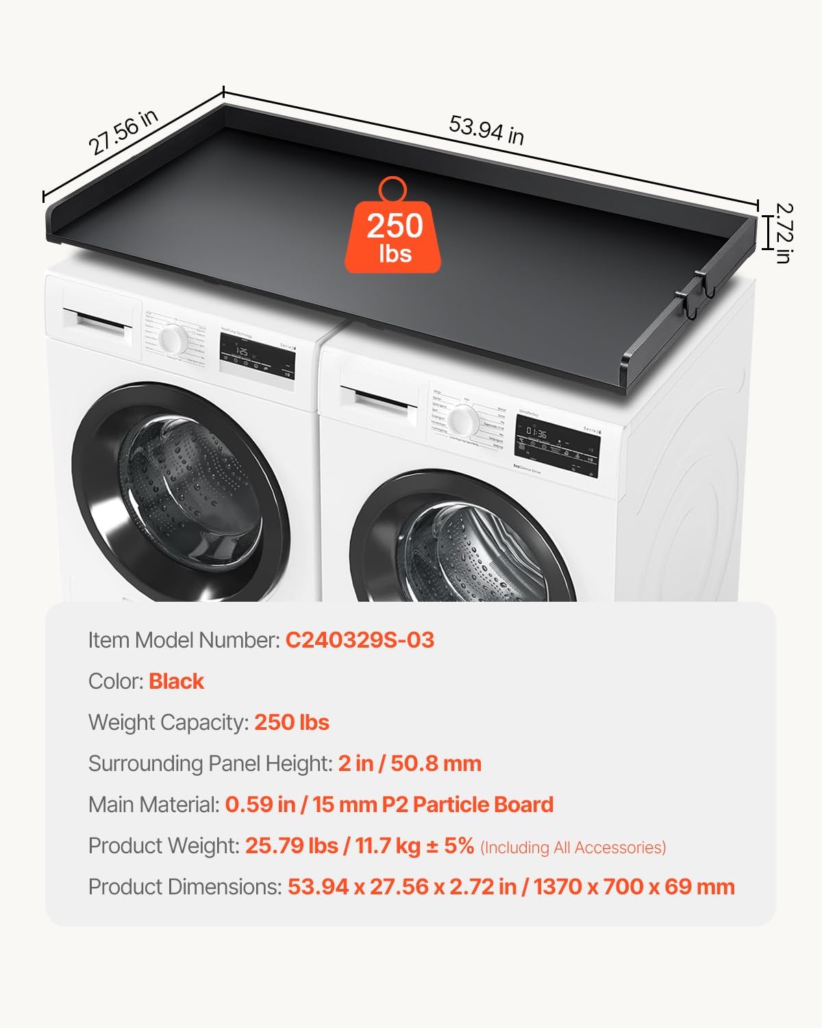 VEVOR Washer Dryer Countertop, 54