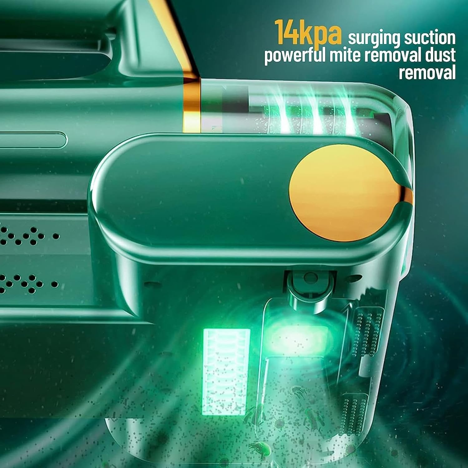 Vacuum Cleaner for Bed Mattress, 3-in-1 Wireless Handheld Vacuum for Bed High-Frequency Vibration, Uv Lighting Sofa Vacuum Cleaner for Bed, Mattresses, Pillows, Sofa, Carpets,Green