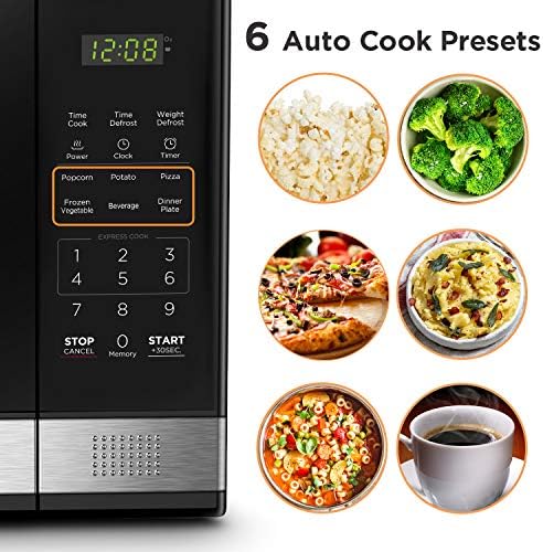 BLACK+DECKER EM031MB11 Digital Microwave Oven with Turntable Push-Button Door, Child Safety Lock, 1000W, 1.1cu.ft, Black & Stainless Steel, 1.1 Cu.ft